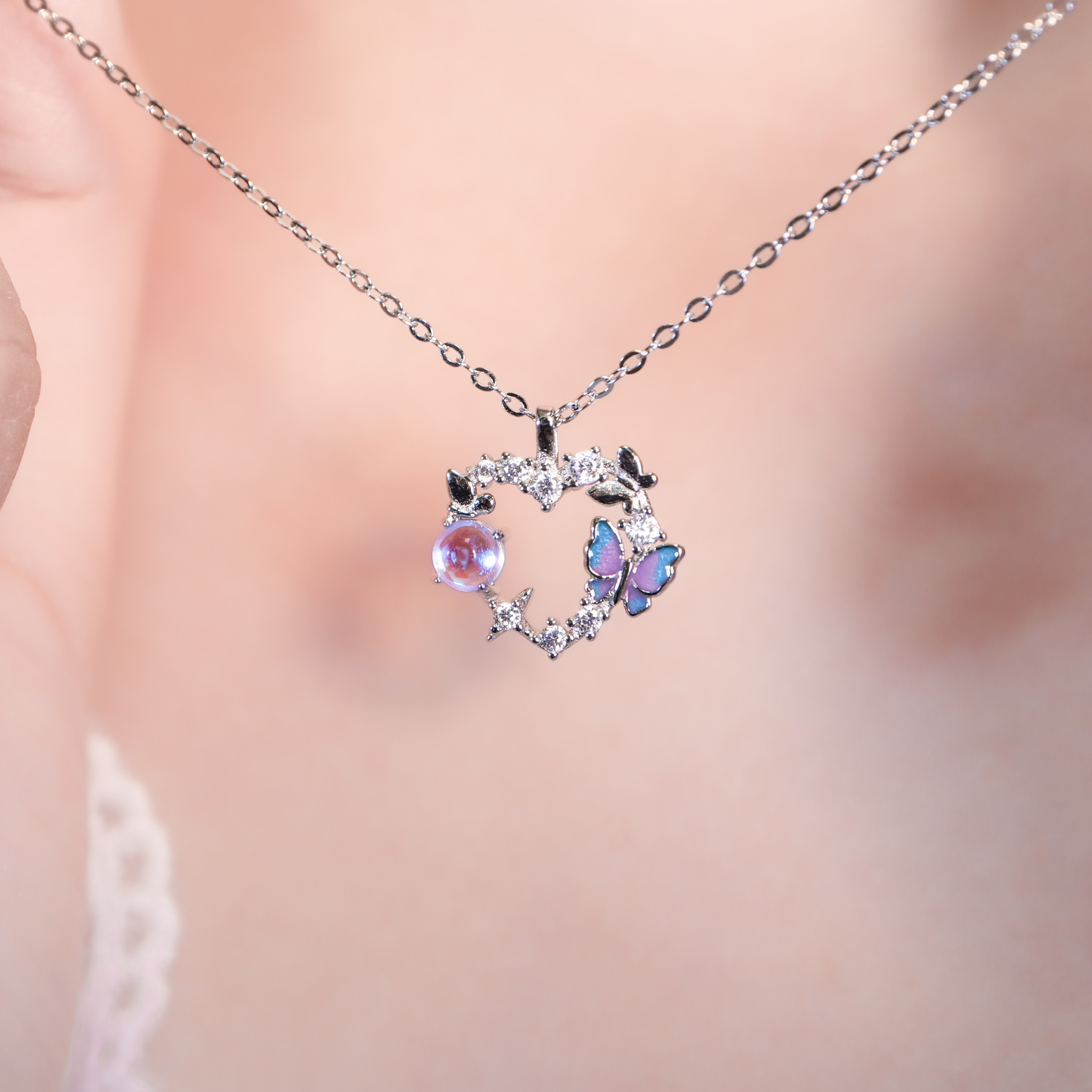 | 925純銀・白金・琉璃 | 漫藍蝶夢愛意項鍊 | NE1631 |