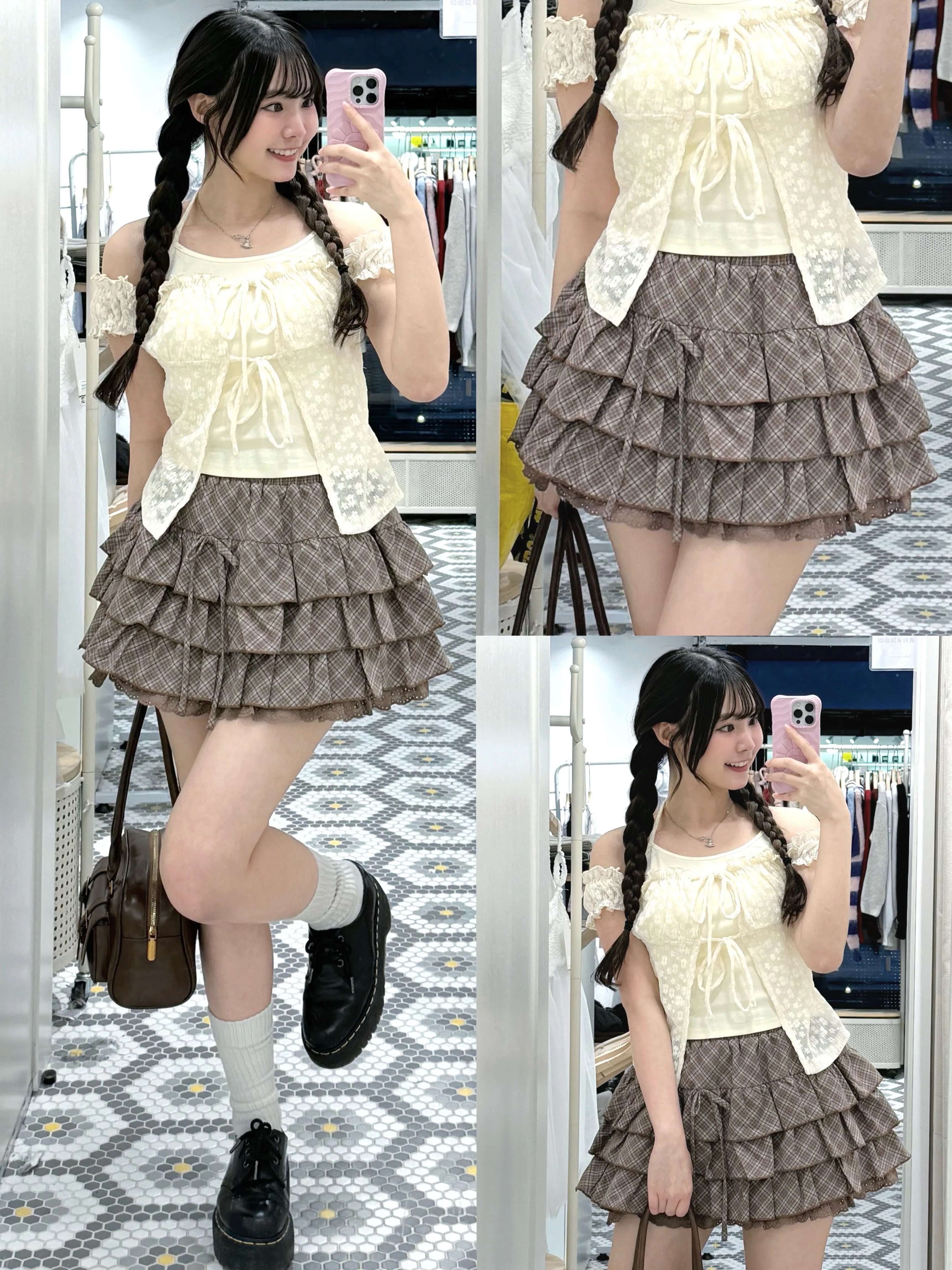 D0527｜單蝴蝶結花邊層層蛋糕短裙🧁𐙚⋆˙⟡