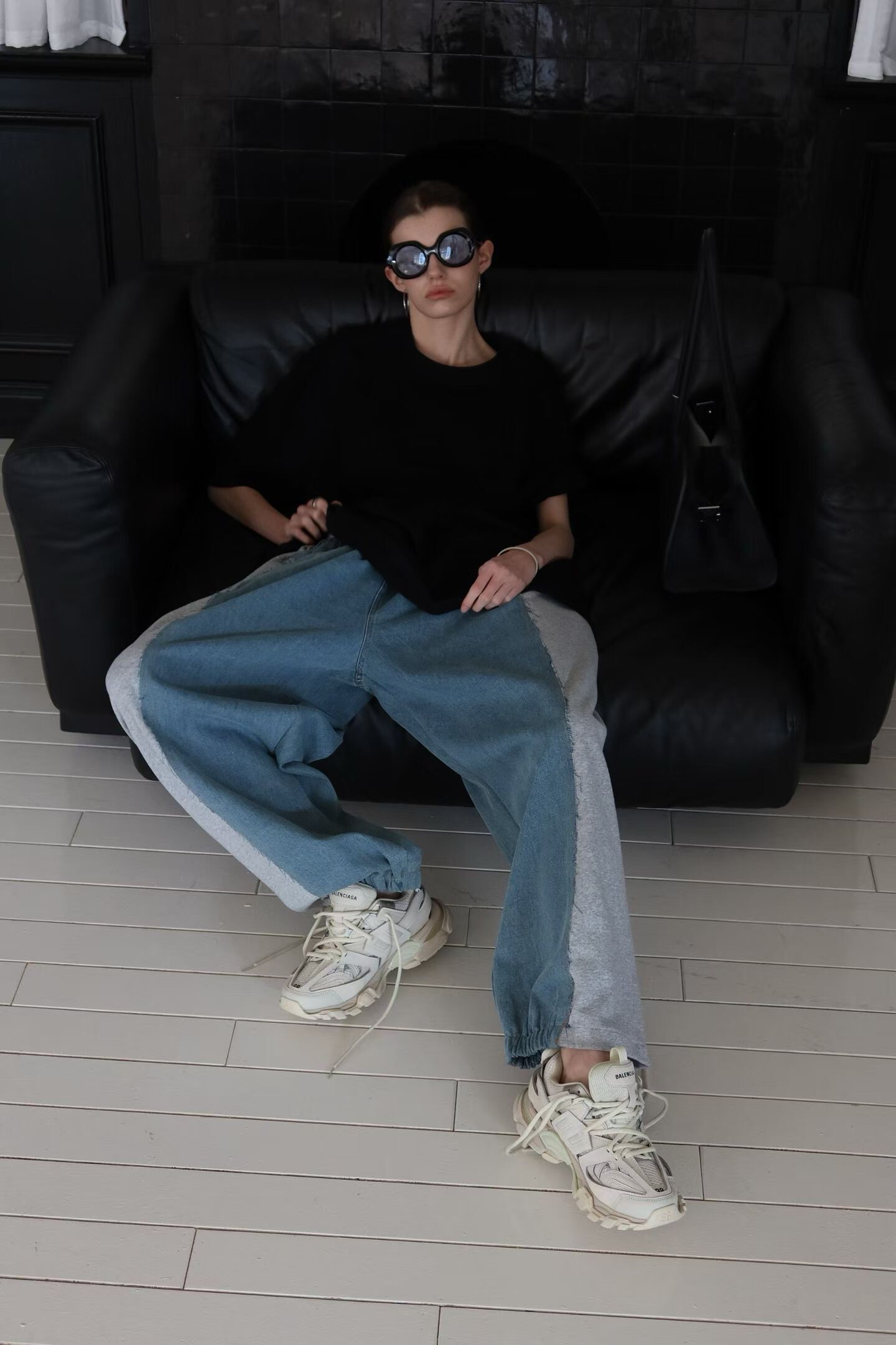 拼接棉牛仔收腳褲