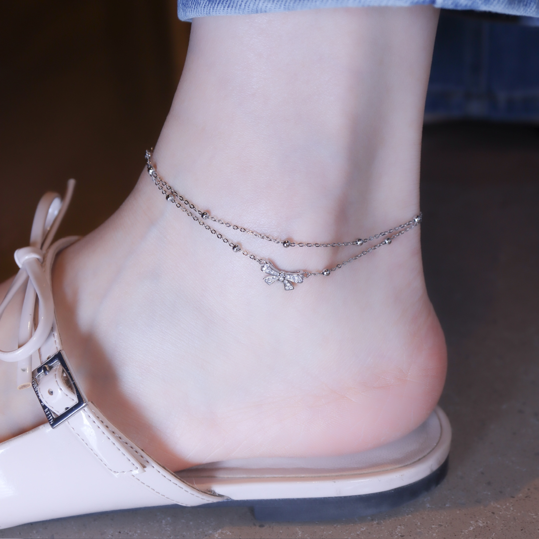 | 925純銀・白金 | 來自勇氣的禮物雙層腳鏈 | AN0145 |