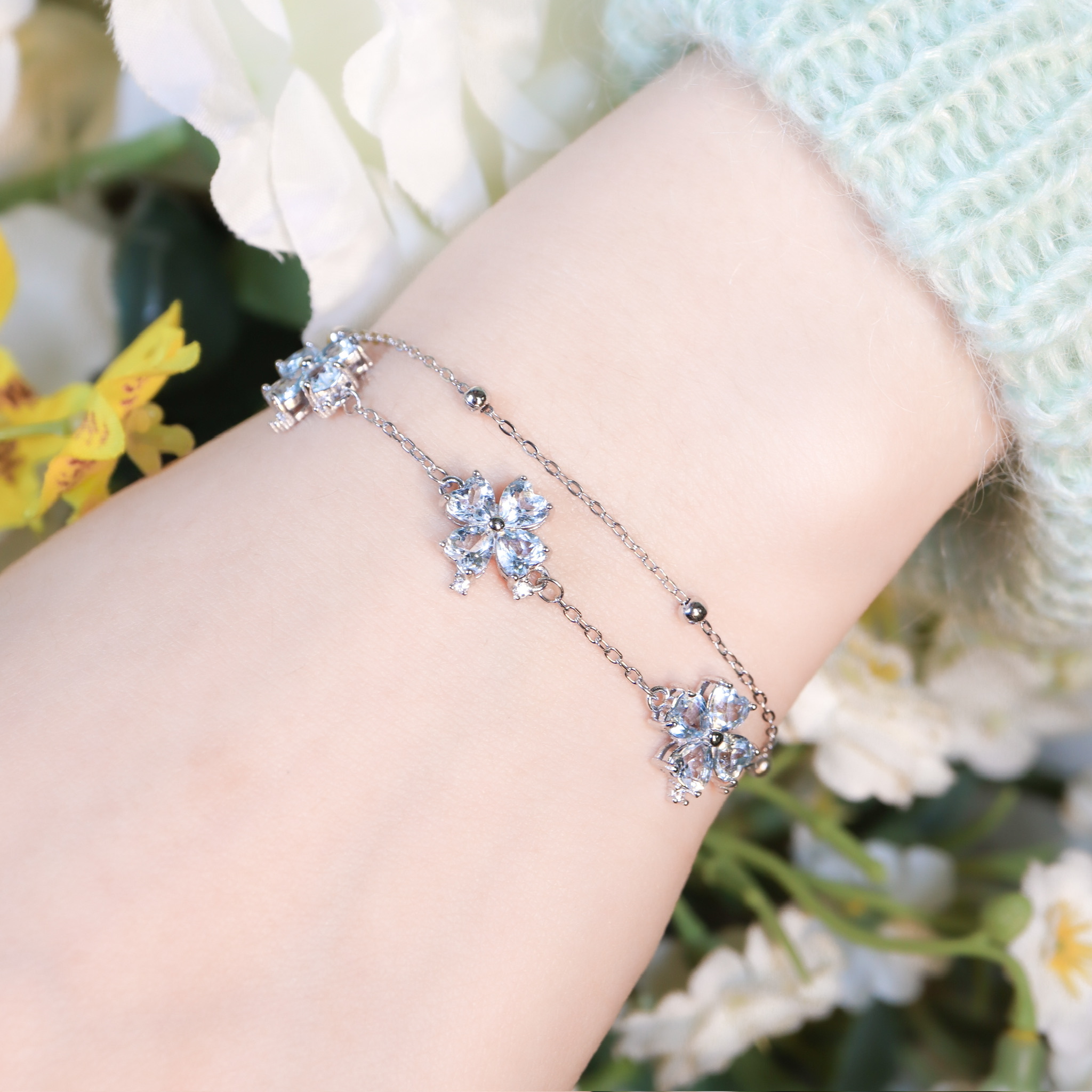 | 925純銀・托帕石・ 橄欖石 | 真摯的幸福雙層手鏈 (藍色 / 綠色) | BR1535 |