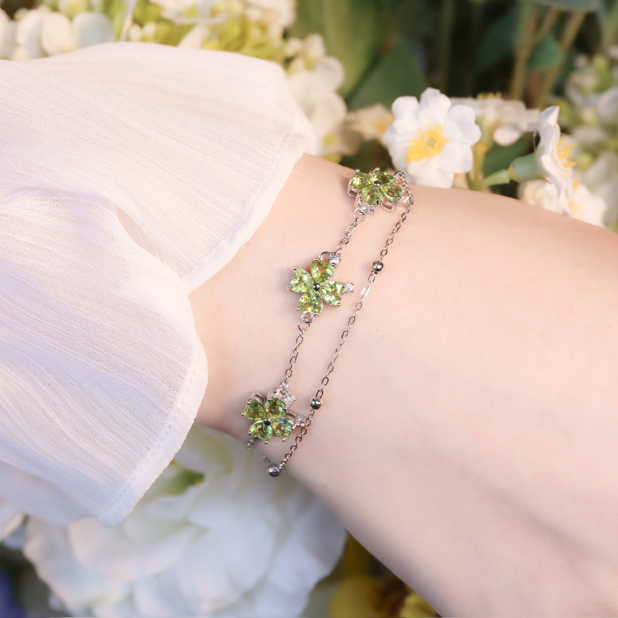 | 925純銀・托帕石・ 橄欖石 | 真摯的幸福雙層手鏈 (藍色 / 綠色) | BR1535 |