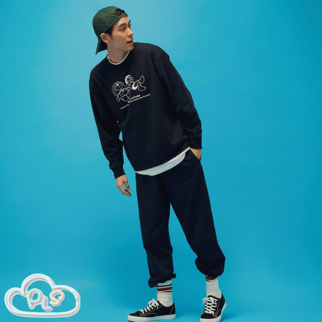 現貨 2pc Set 男女同款休閒套裝（GENTLE FUTURE） 多啦A夢 Global Work 黑色 #22974-1