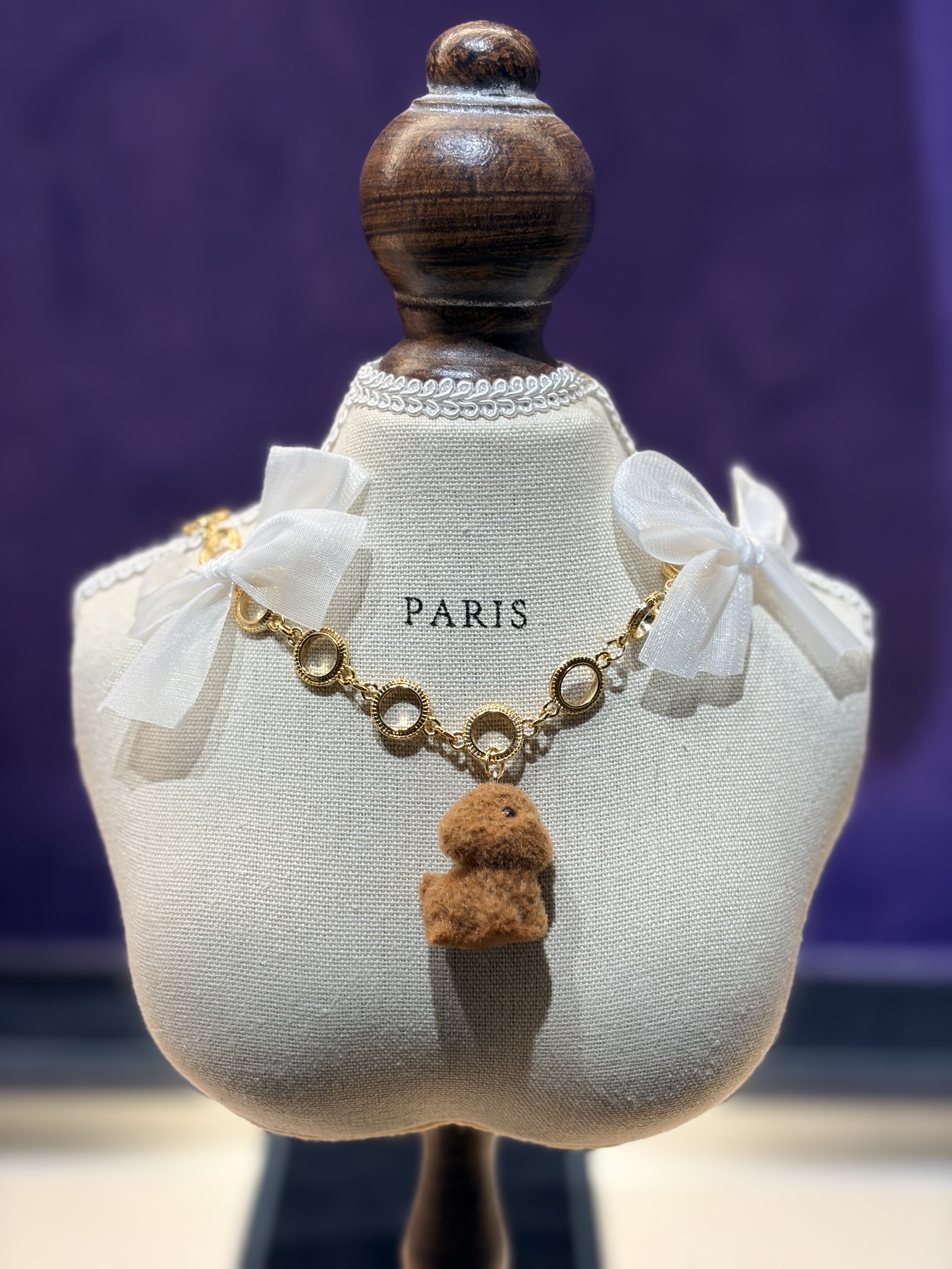 Salon de Peony蝴蝶結金圈小狗項鍊