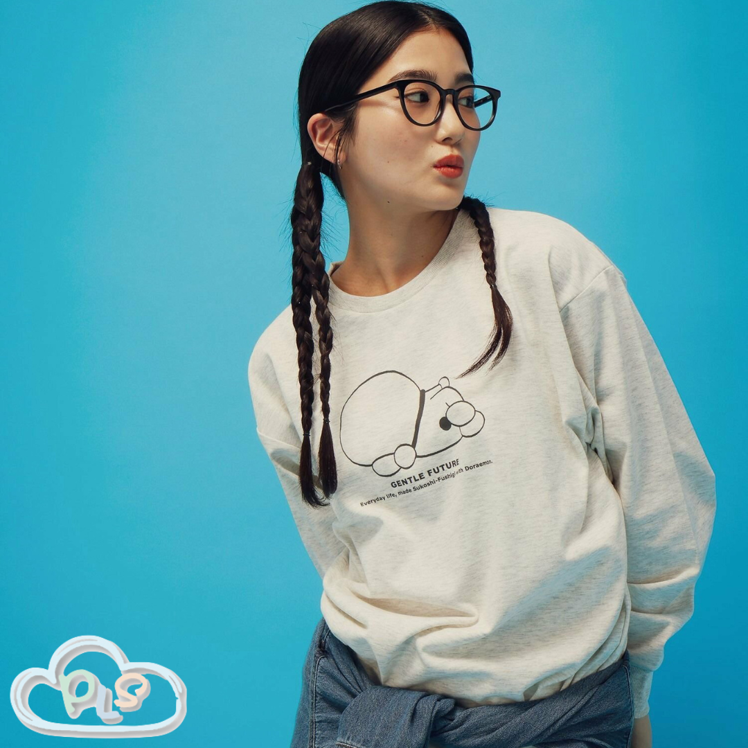 現貨 2pc Set 男女同款休閒套裝（GENTLE FUTURE） 多啦A夢 Global Work 淺麻灰色 #22975-1