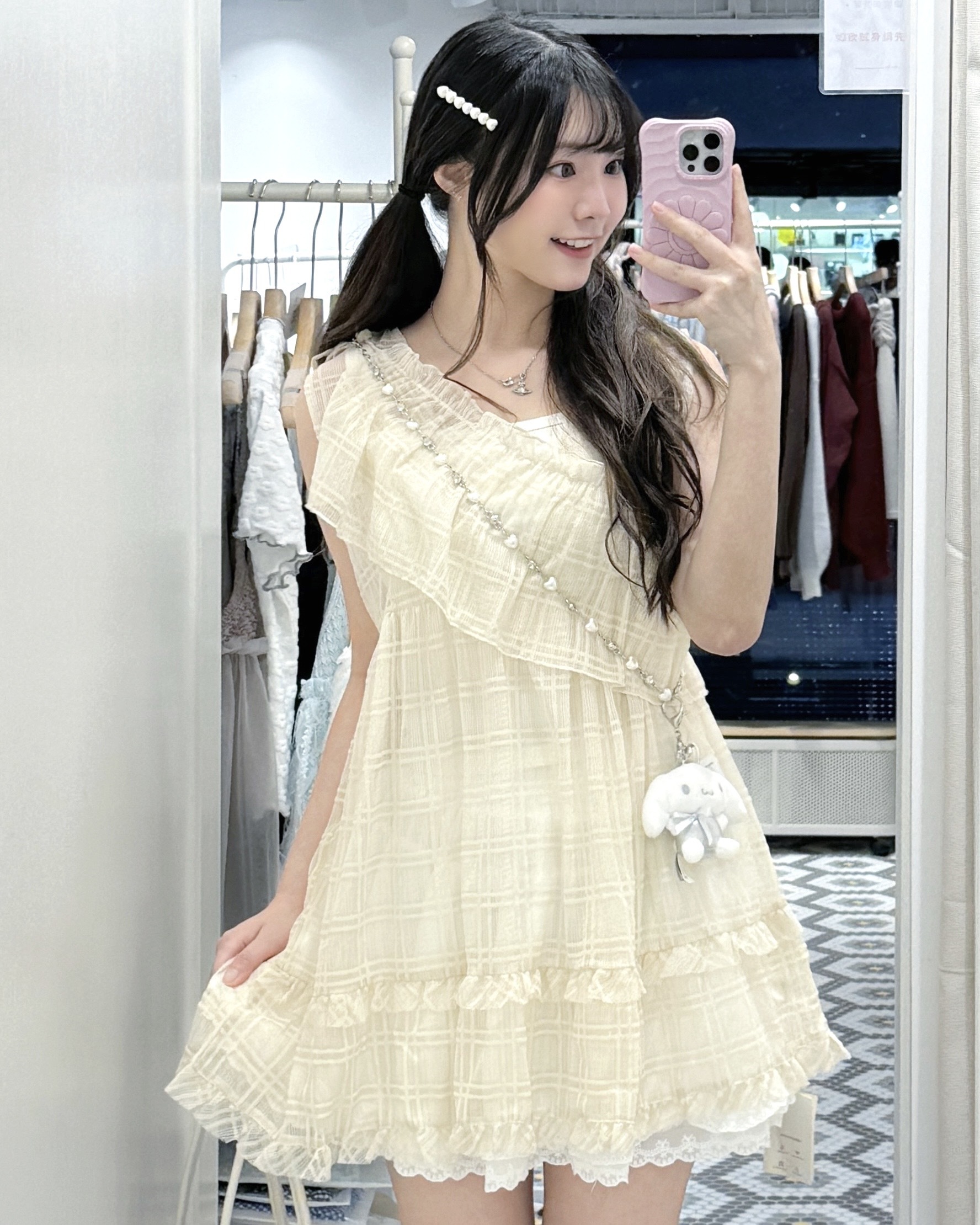 EA1247｜日系必備超可愛ruffle透紗格格外搭OPS♡⁺ 彡🥐⋆◞