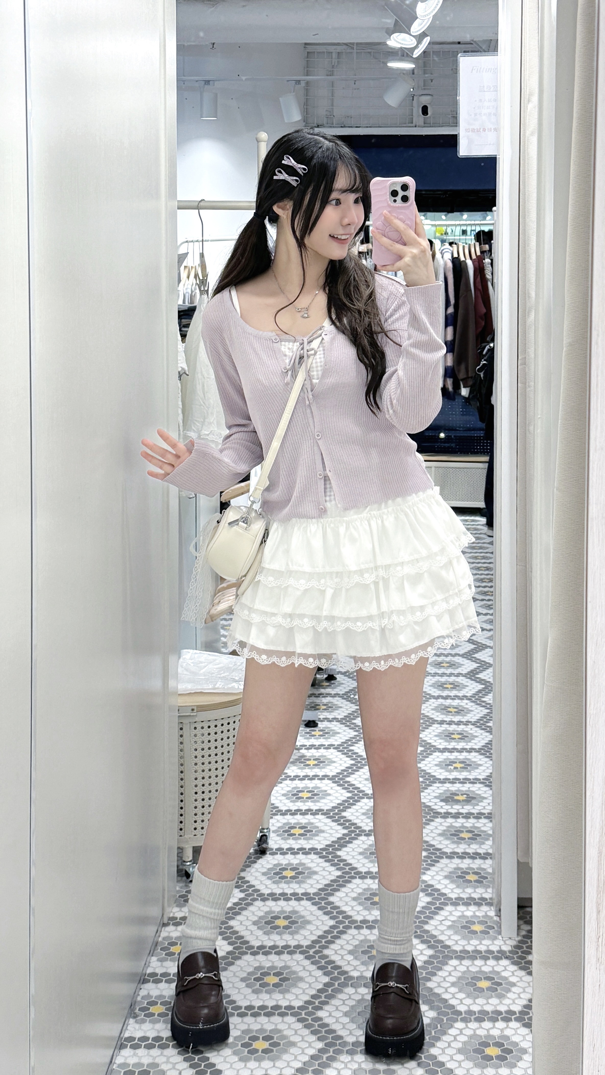 S0231｜春分5色入˚˖𓍢✧˚.🎀༘⋆ 雙蝴蝶結格紋吊帶小背心連薄薄長袖外套SET