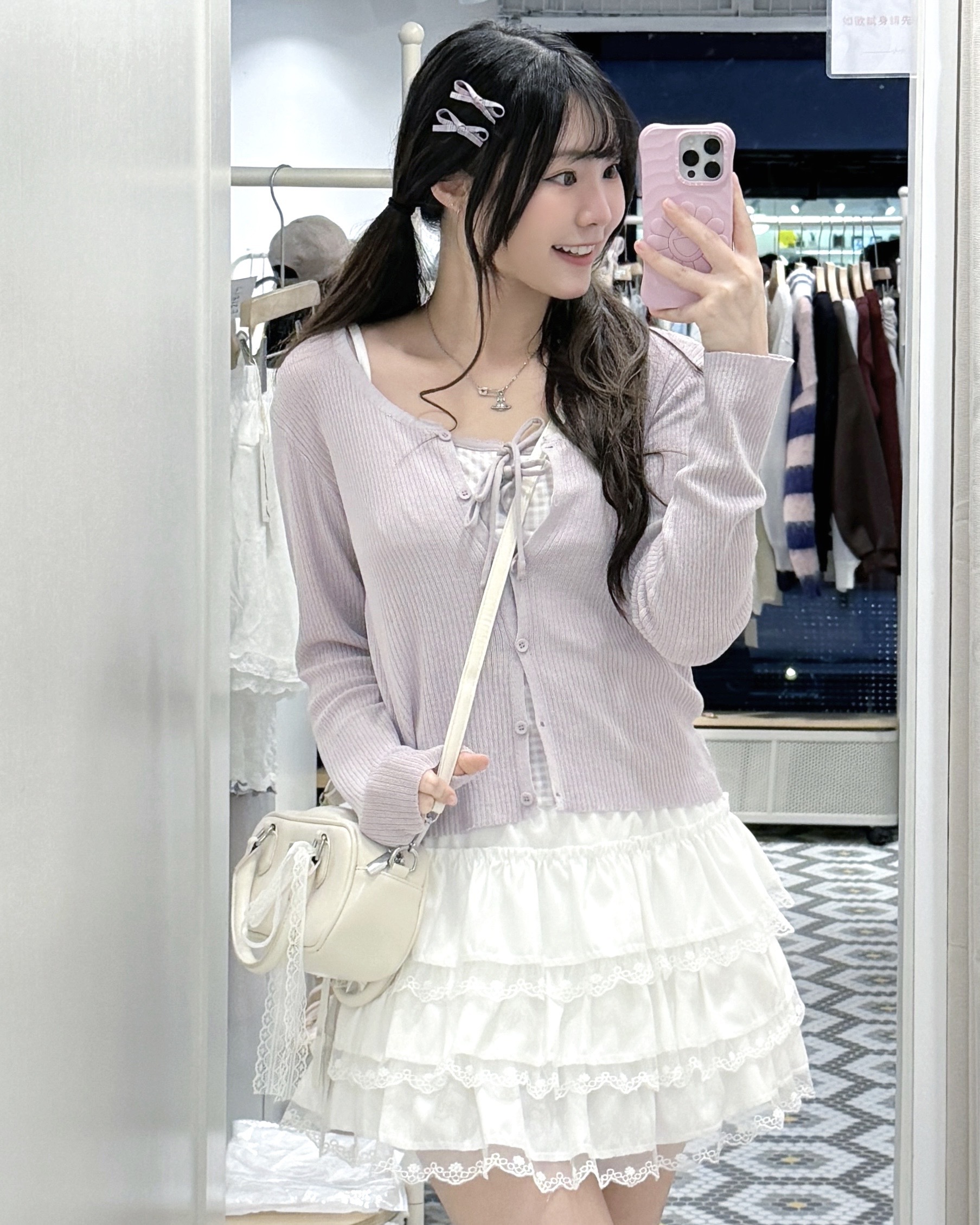 S0231｜春分5色入˚˖𓍢✧˚.🎀༘⋆ 雙蝴蝶結格紋吊帶小背心連薄薄長袖外套SET