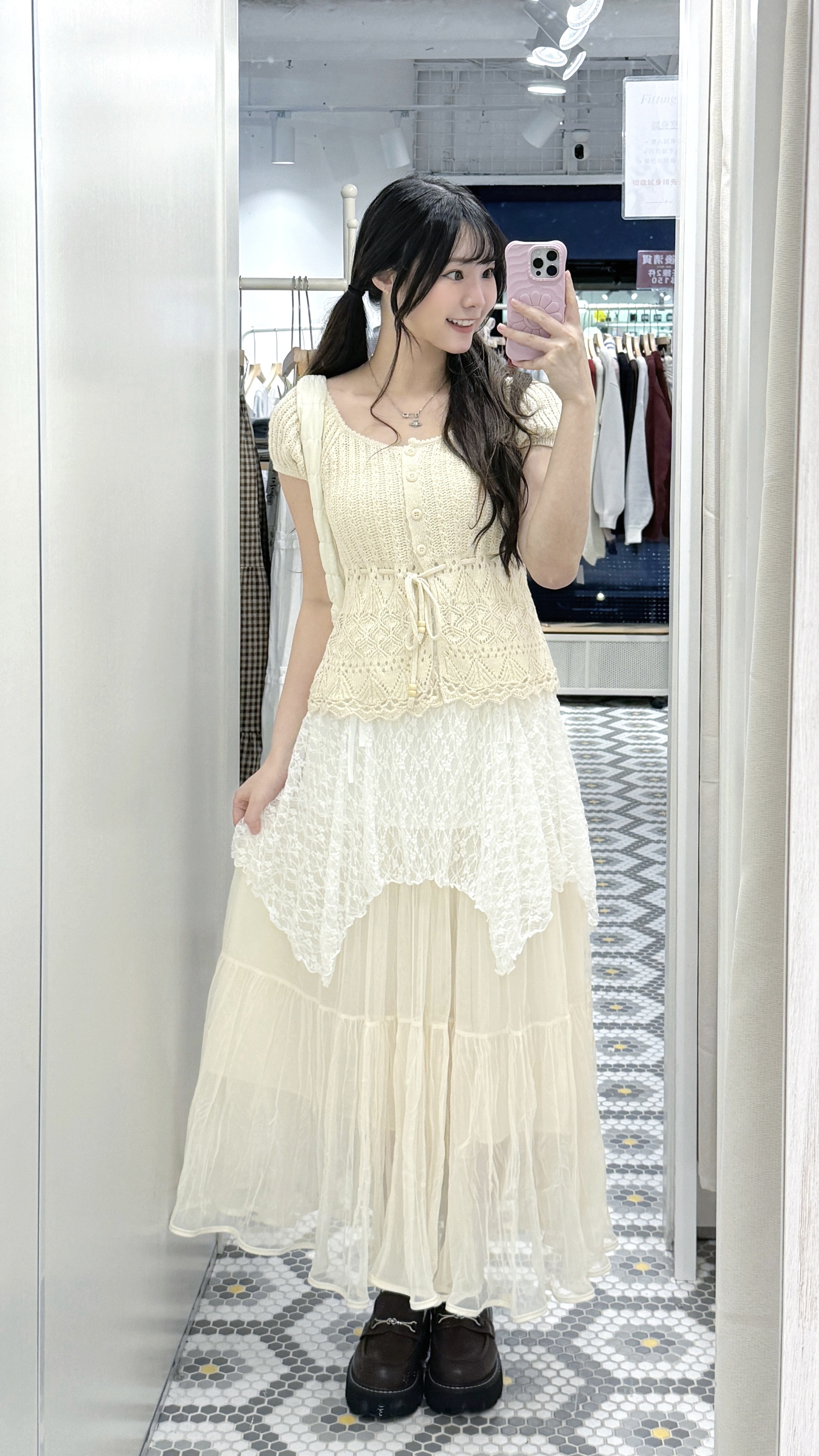 D0485｜日系暗紋修臀魚尾紗紗長裙𓆝 ⋆.⊹ ࣪ ˖