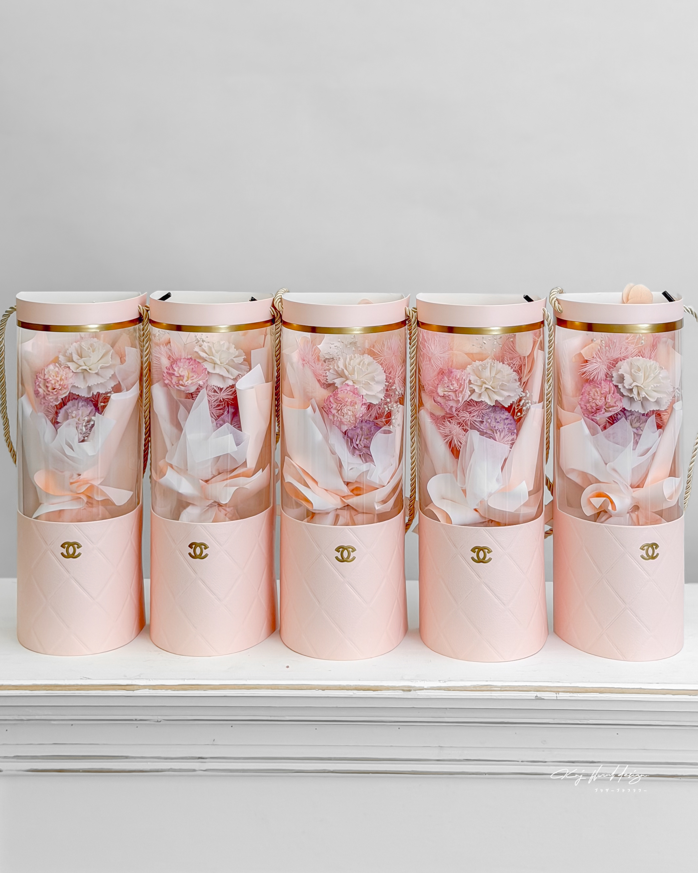 康乃馨乾燥手提花盒－溫柔粉