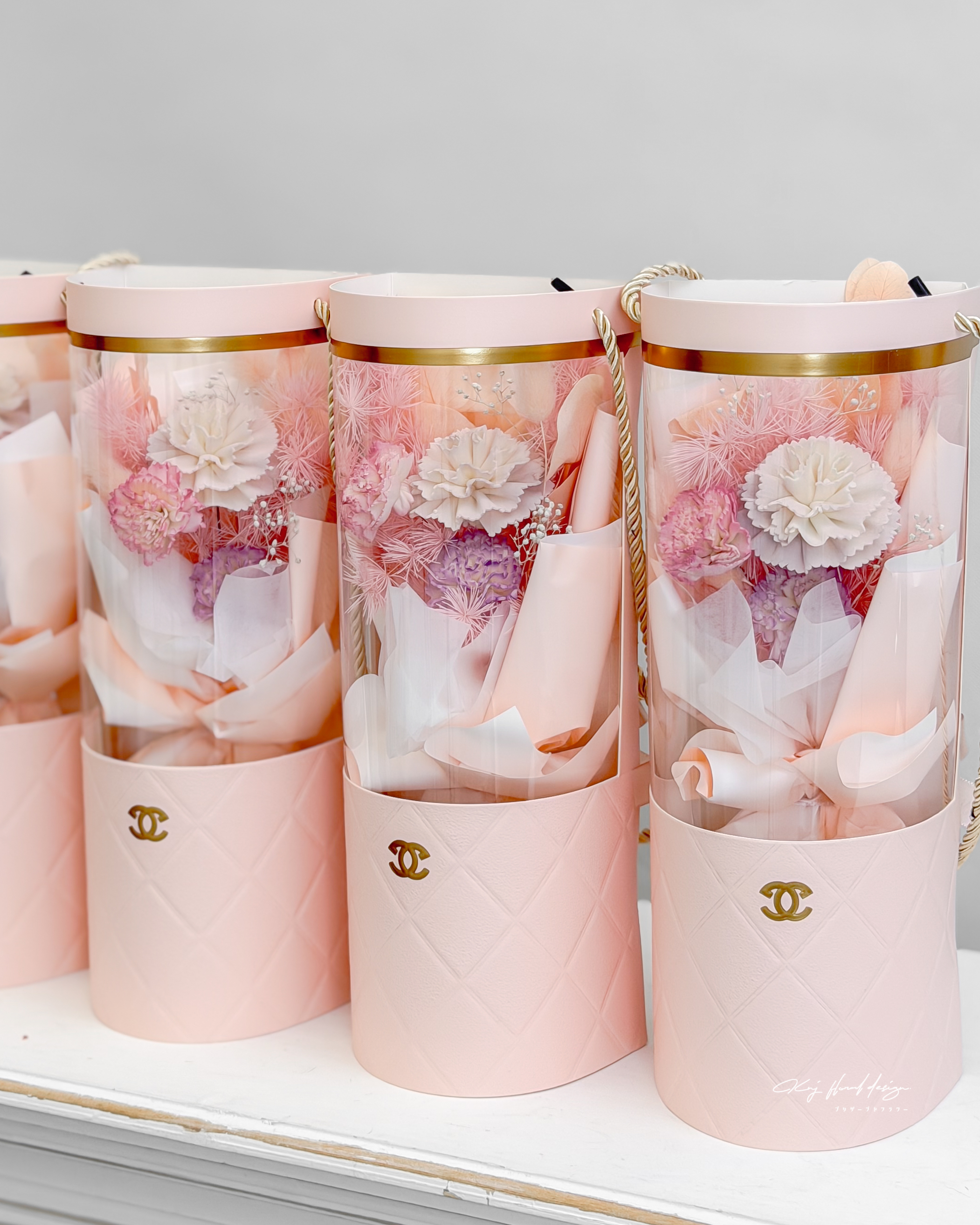 康乃馨乾燥手提花盒－溫柔粉