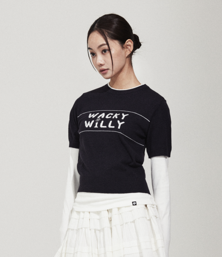 【現貨】【WACKY WILLY】Women's Typographic Color Block Short Sleeve Knit