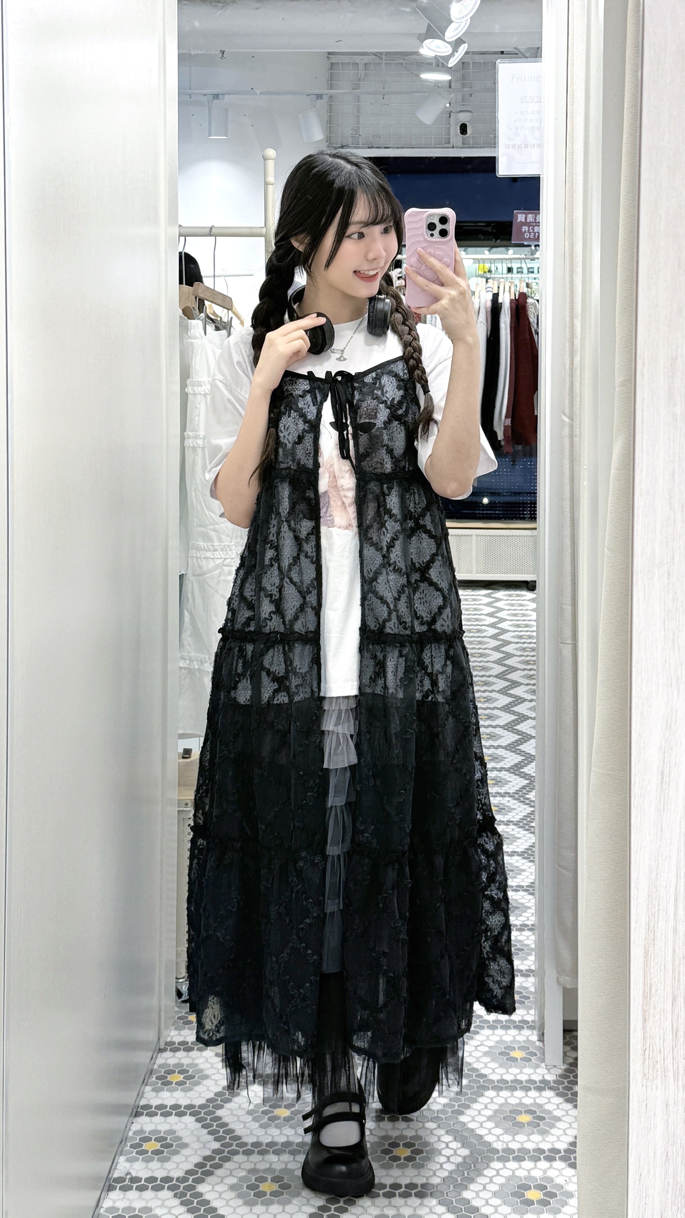 EA1238｜荷葉花菱格紋ruffle綁帶吊帶外搭OPS 𓍢ִ໋❀˚⋆