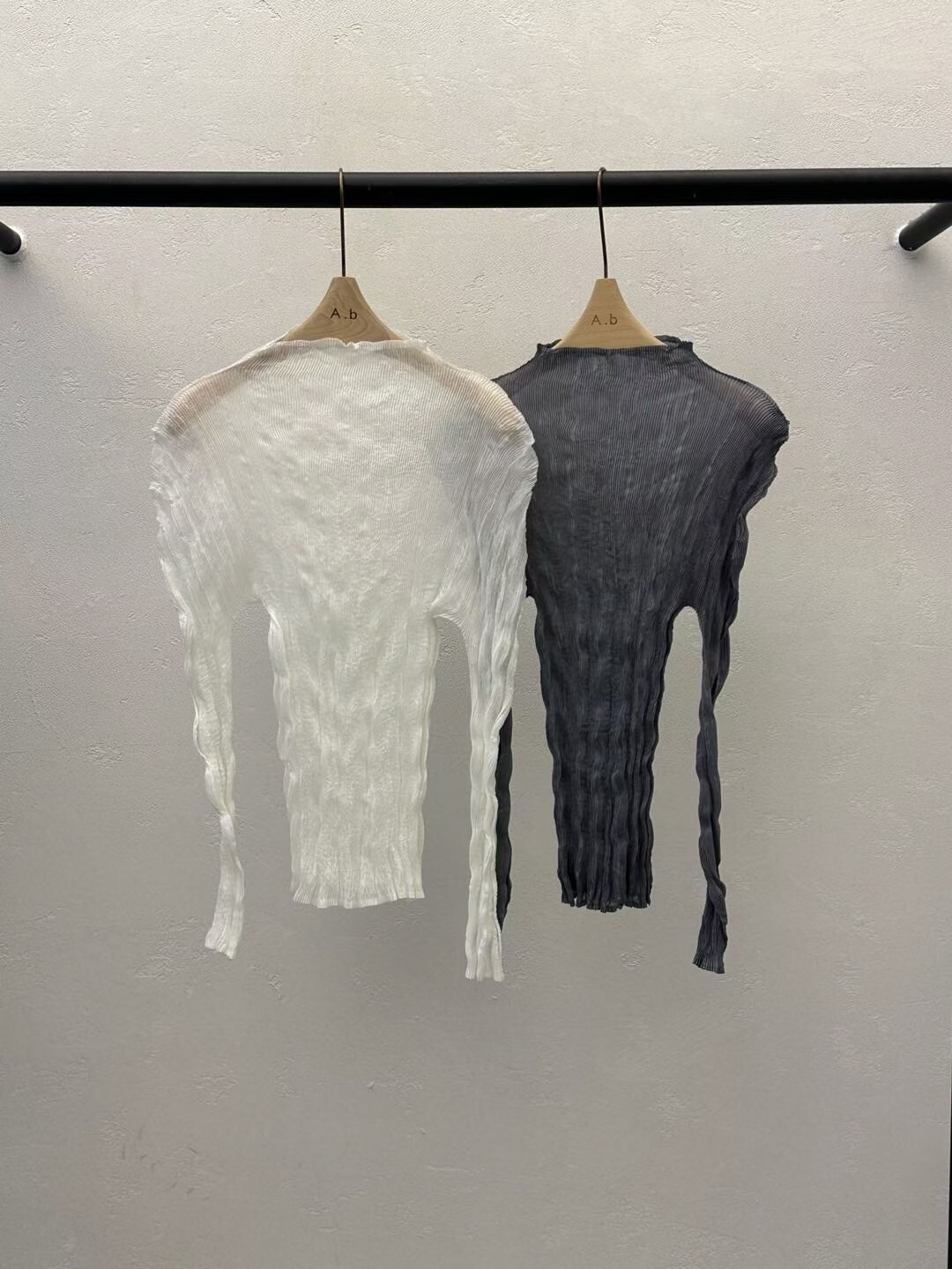 AB6037 半透褶皺紋理長袖上衣