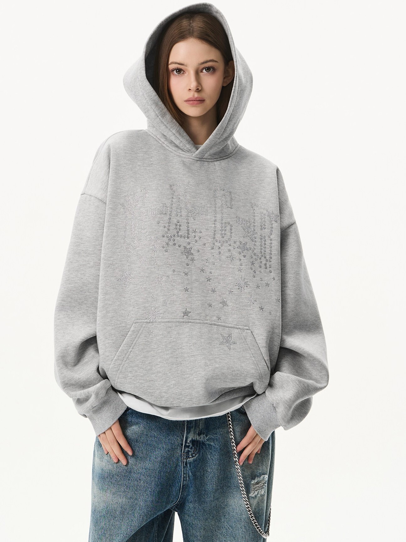 Harsh and Cruel 流光銀河燙鑽衛衣 休閒寬鬆 帽T  HY26103035