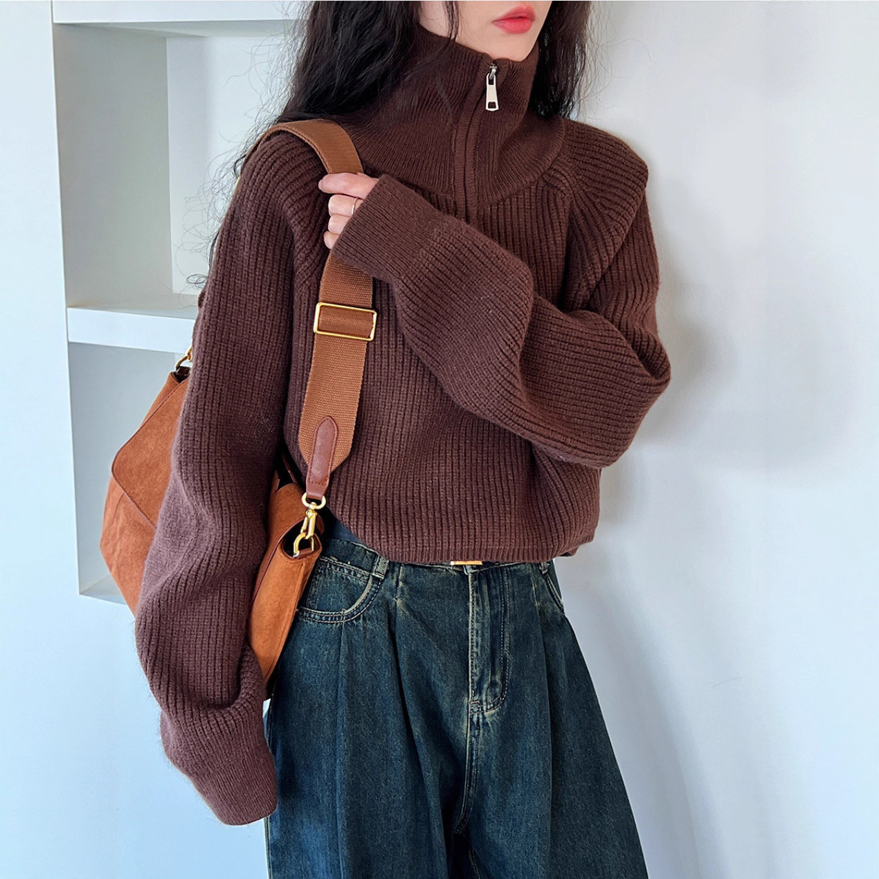 Half-Zip Mock Neck Knit Cardigan