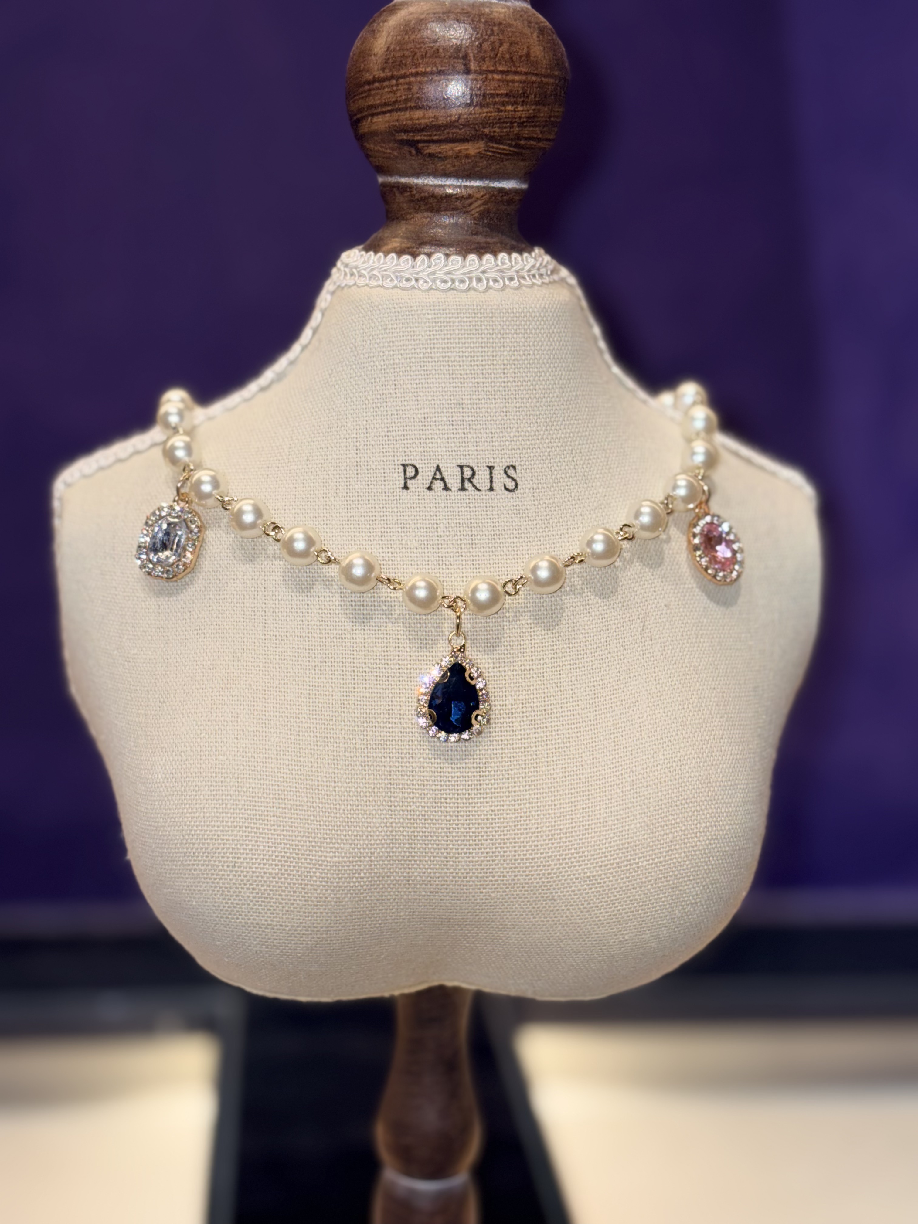 Salon de Peony華麗碎鑽寶石珍珠項鍊