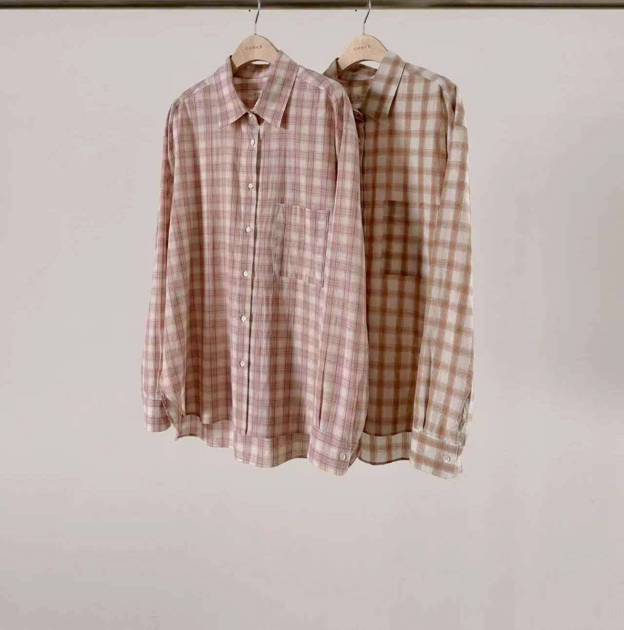 OU6036 書呆子格紋寬鬆襯衫