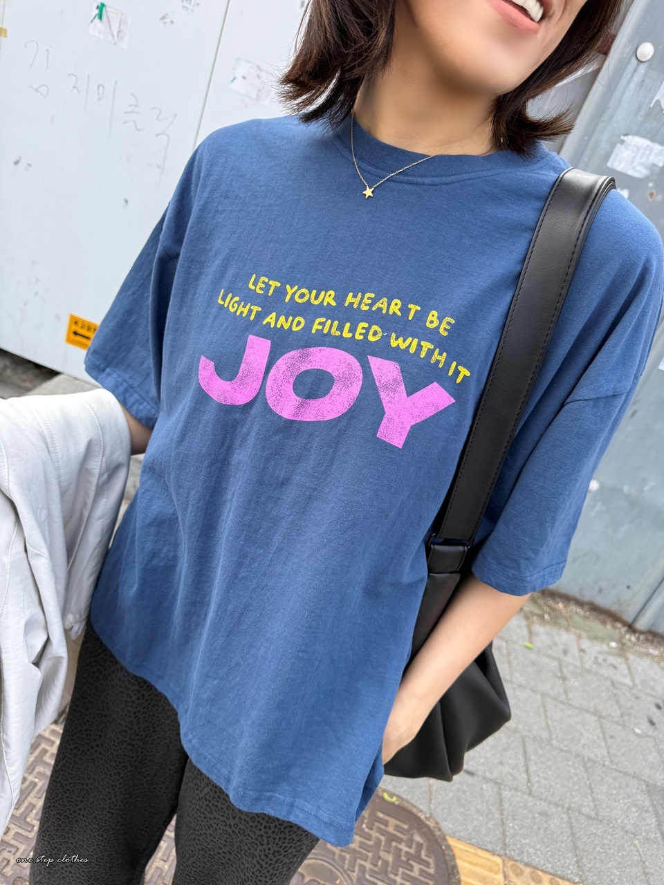 正韓桃粉JOY字母水洗T