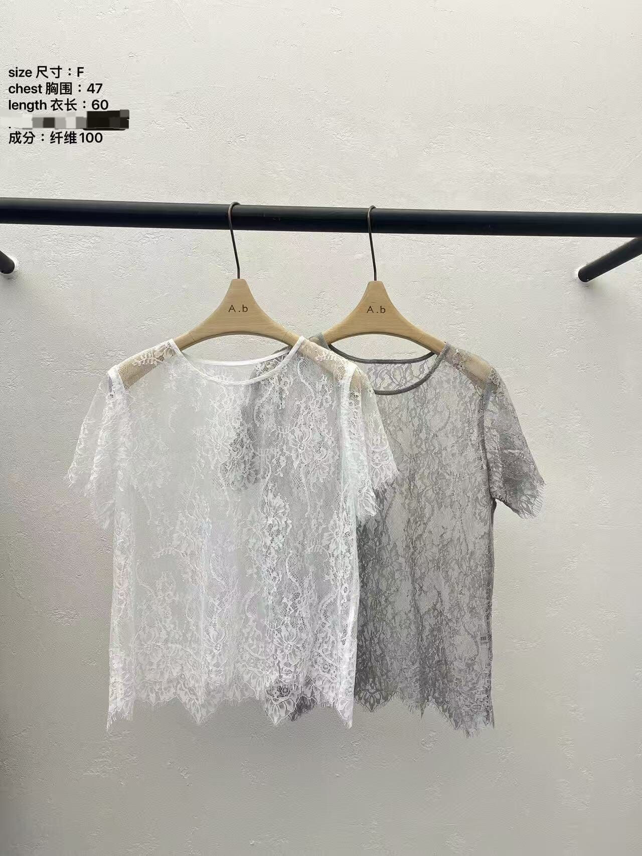 AB6057 細緻睫毛蕾絲短袖上衣