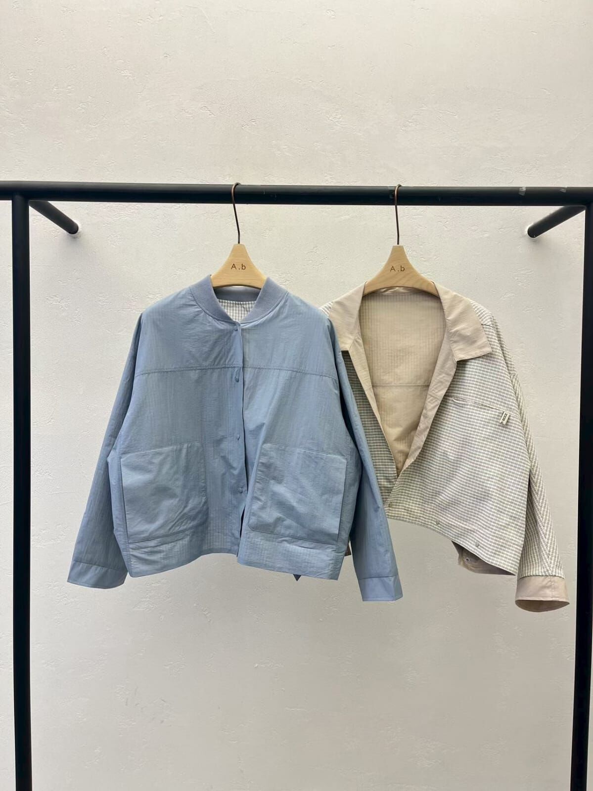 AB6061 正反兩穿格紋口袋外套