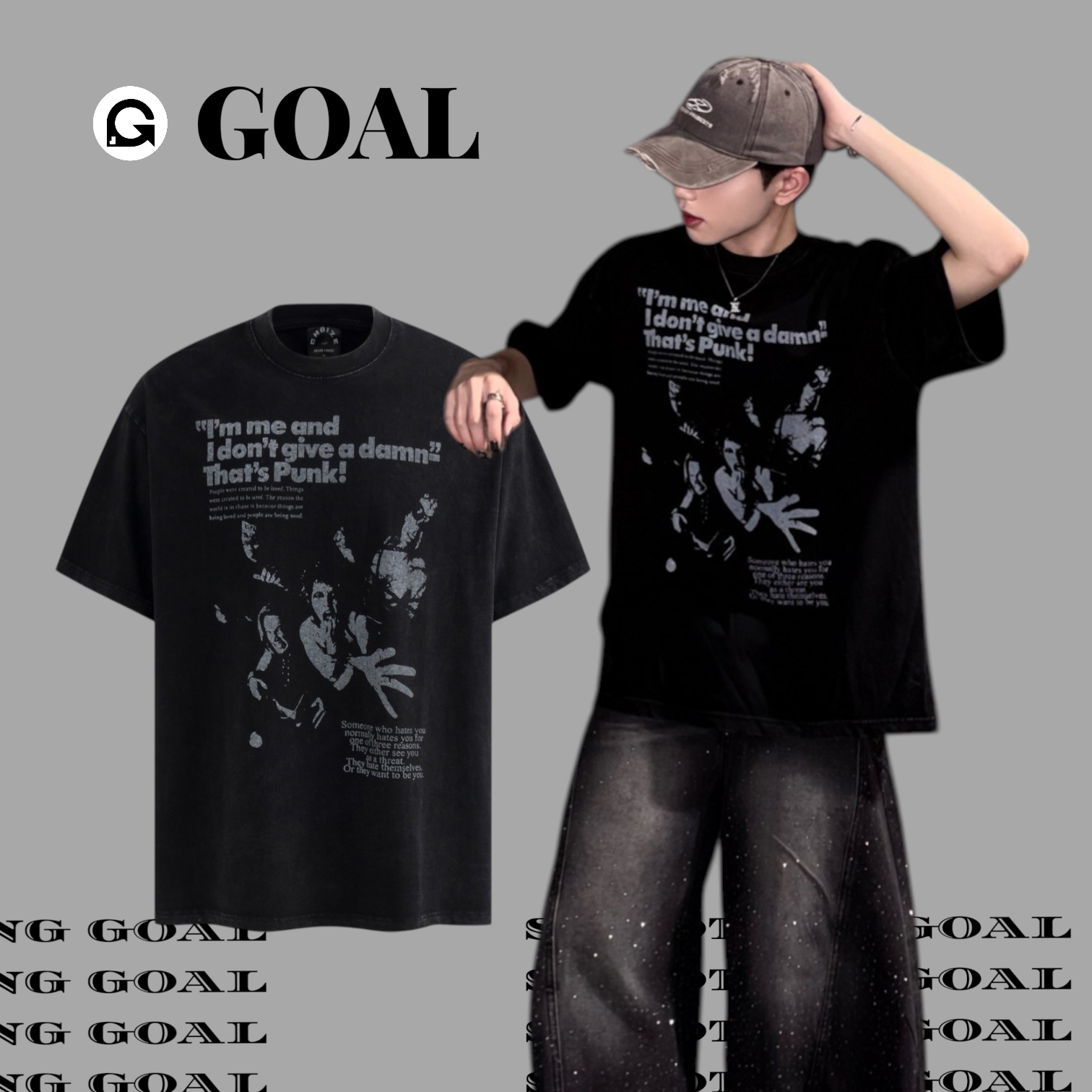 (GOAL) 美式重磅水洗做舊短T H776