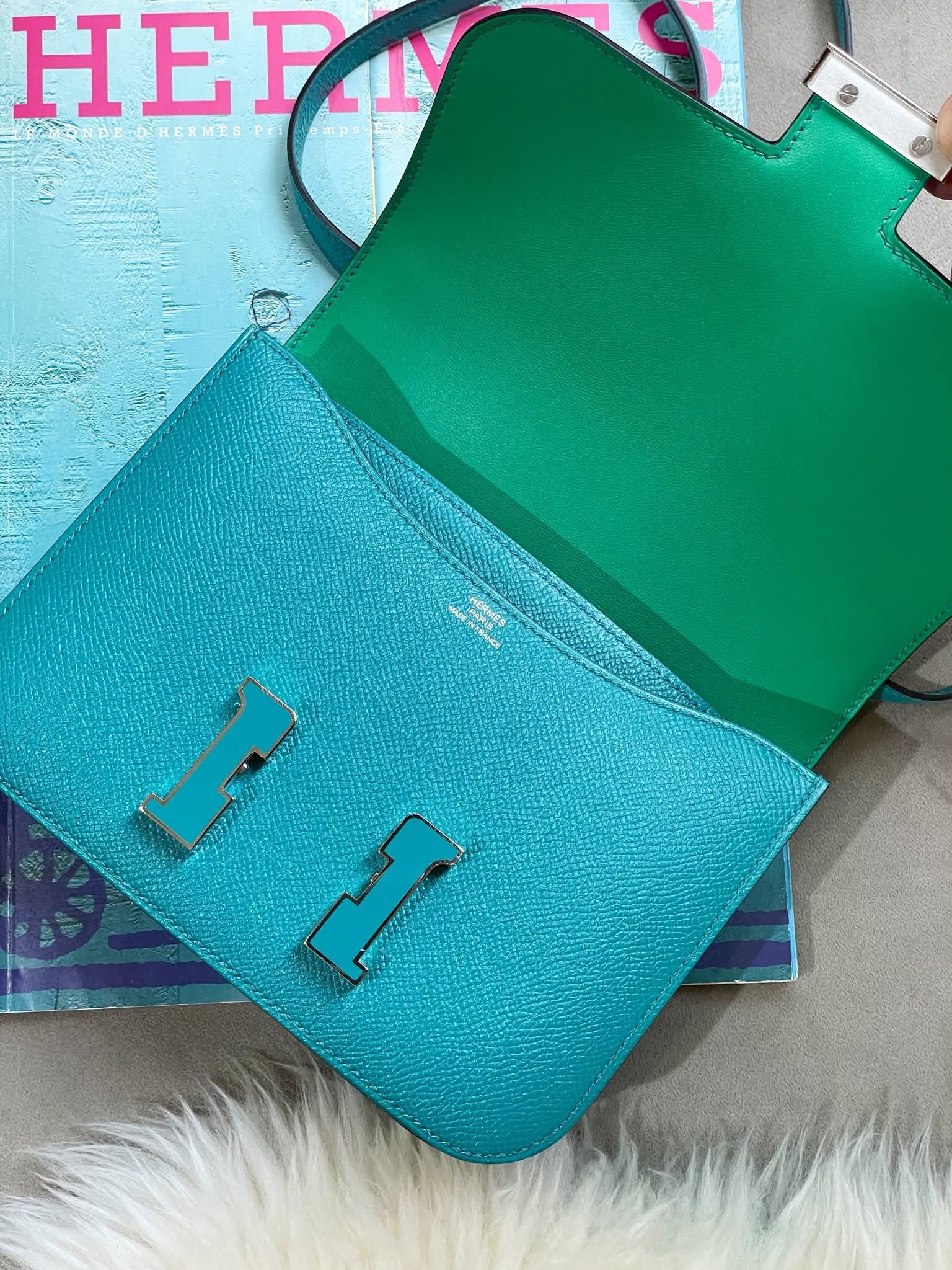 Preloved Hermès  Constance Mini Epsom Leather 7F Bleu Paon /1K Menthe HK$6x,xxx  (HK$2,000 即時落訂)