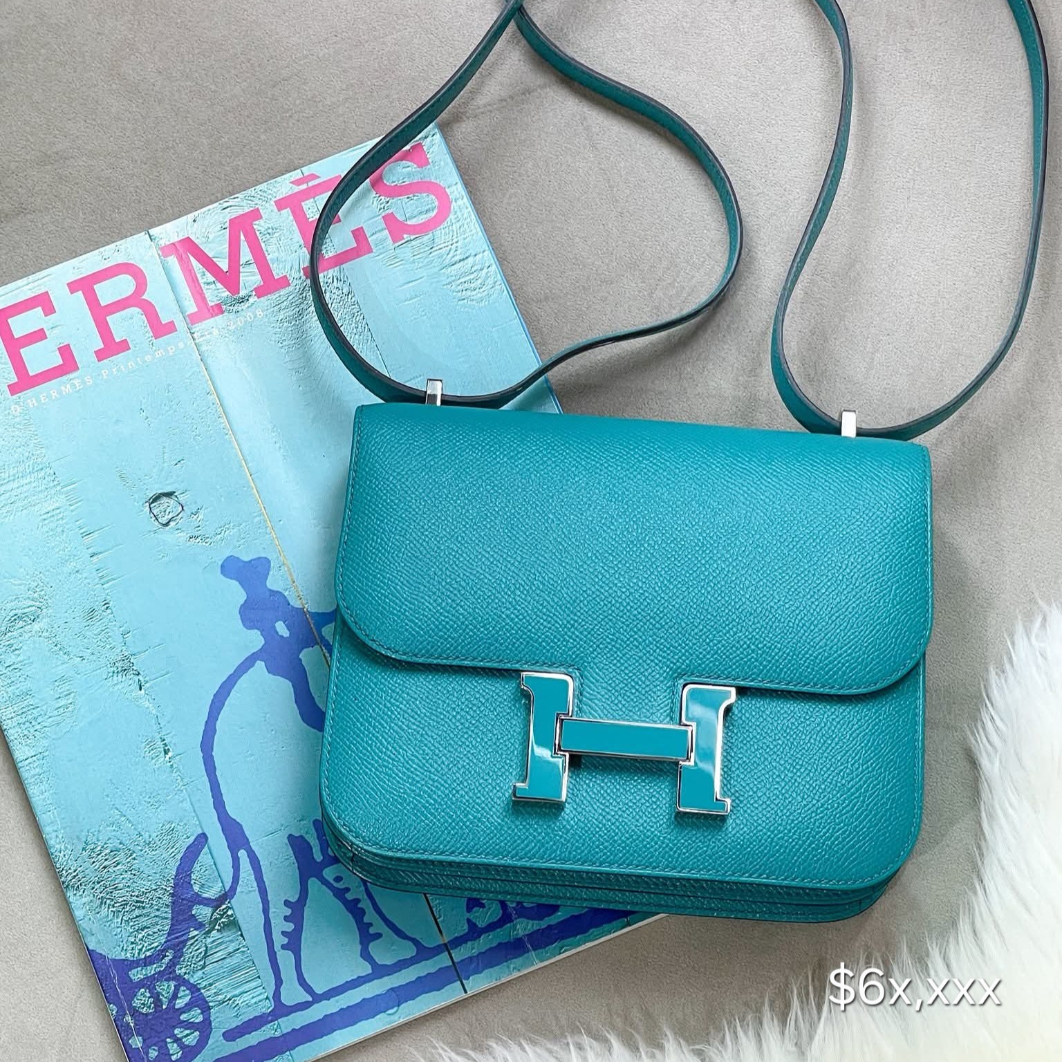 Preloved Hermès  Constance Mini Epsom Leather 7F Bleu Paon /1K Menthe HK$6x,xxx  (HK$2,000 即時落訂)