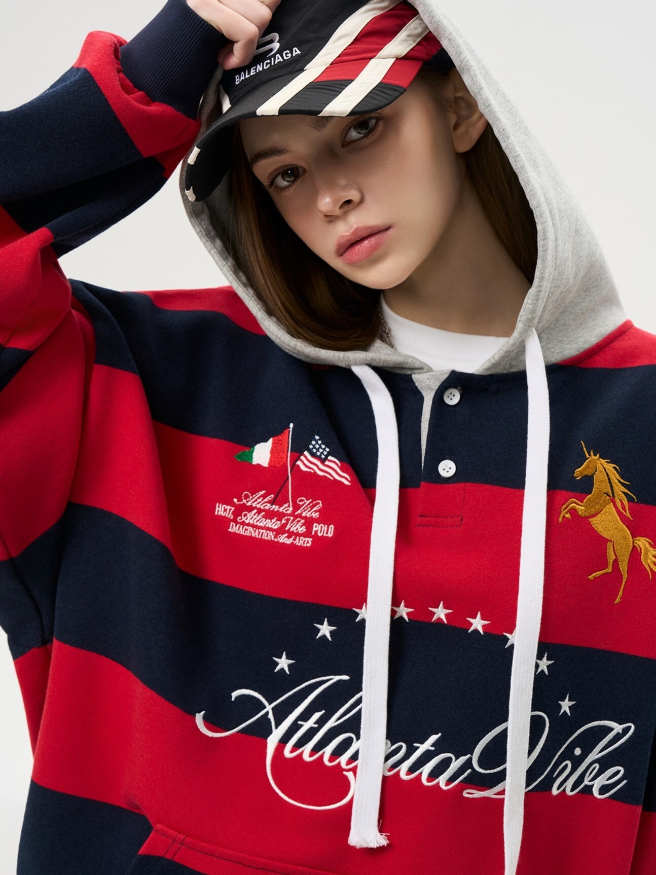 Harsh and Cruel 條紋雙色拼接 連帽抽繩衛衣 帽T   HA26102005