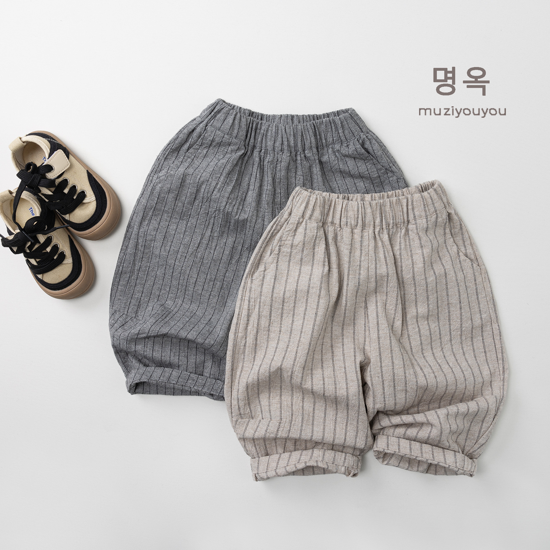 【H0579】日系直條棉麻有型休閒褲(80-130)