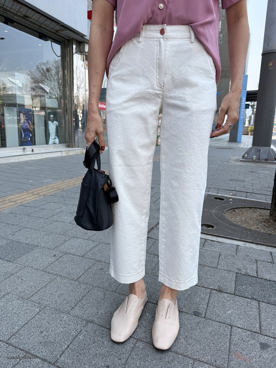 正韓creamy奶油白車線鬆緊小男友