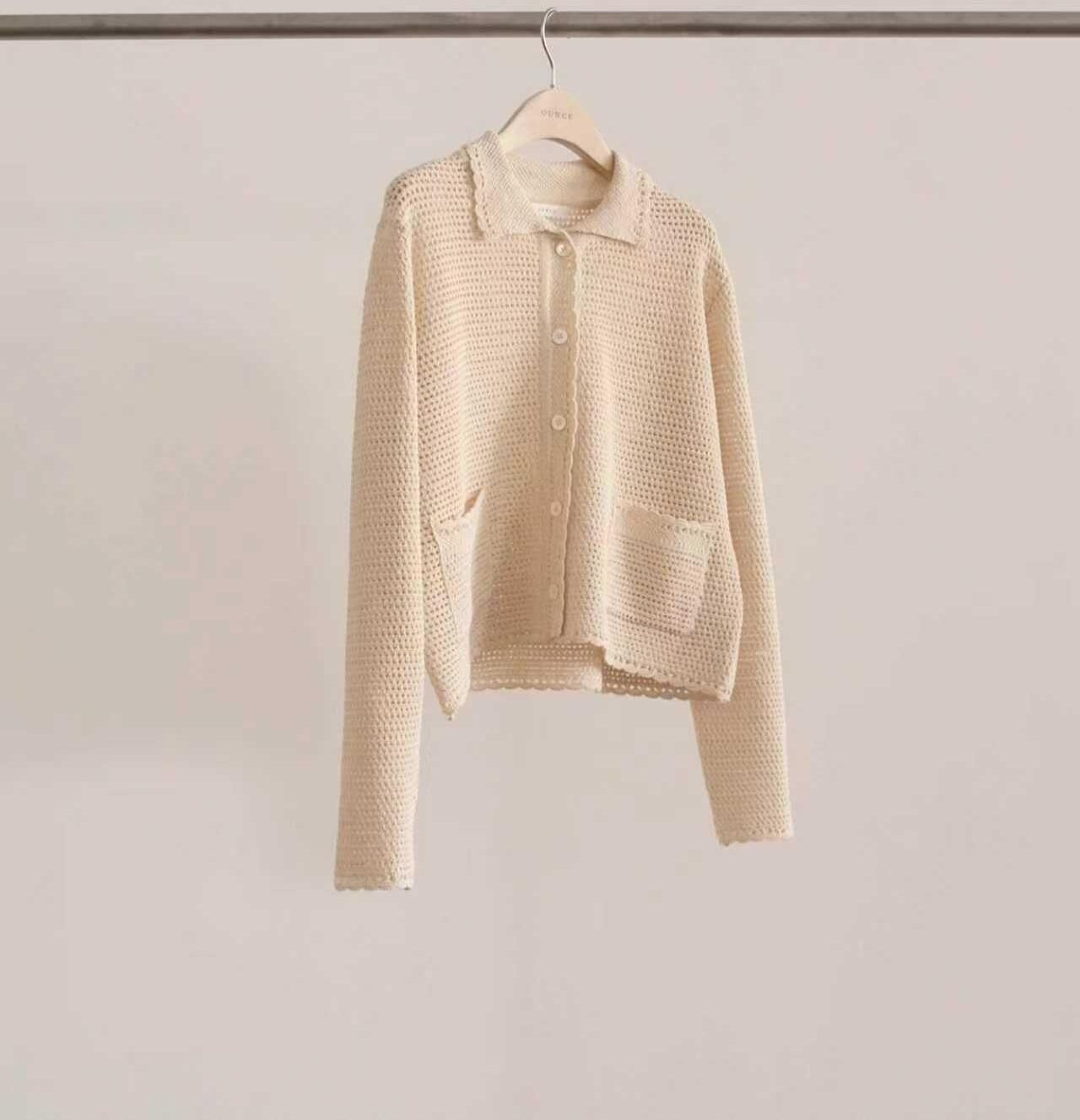 OU6064 洞洞針織反領外套