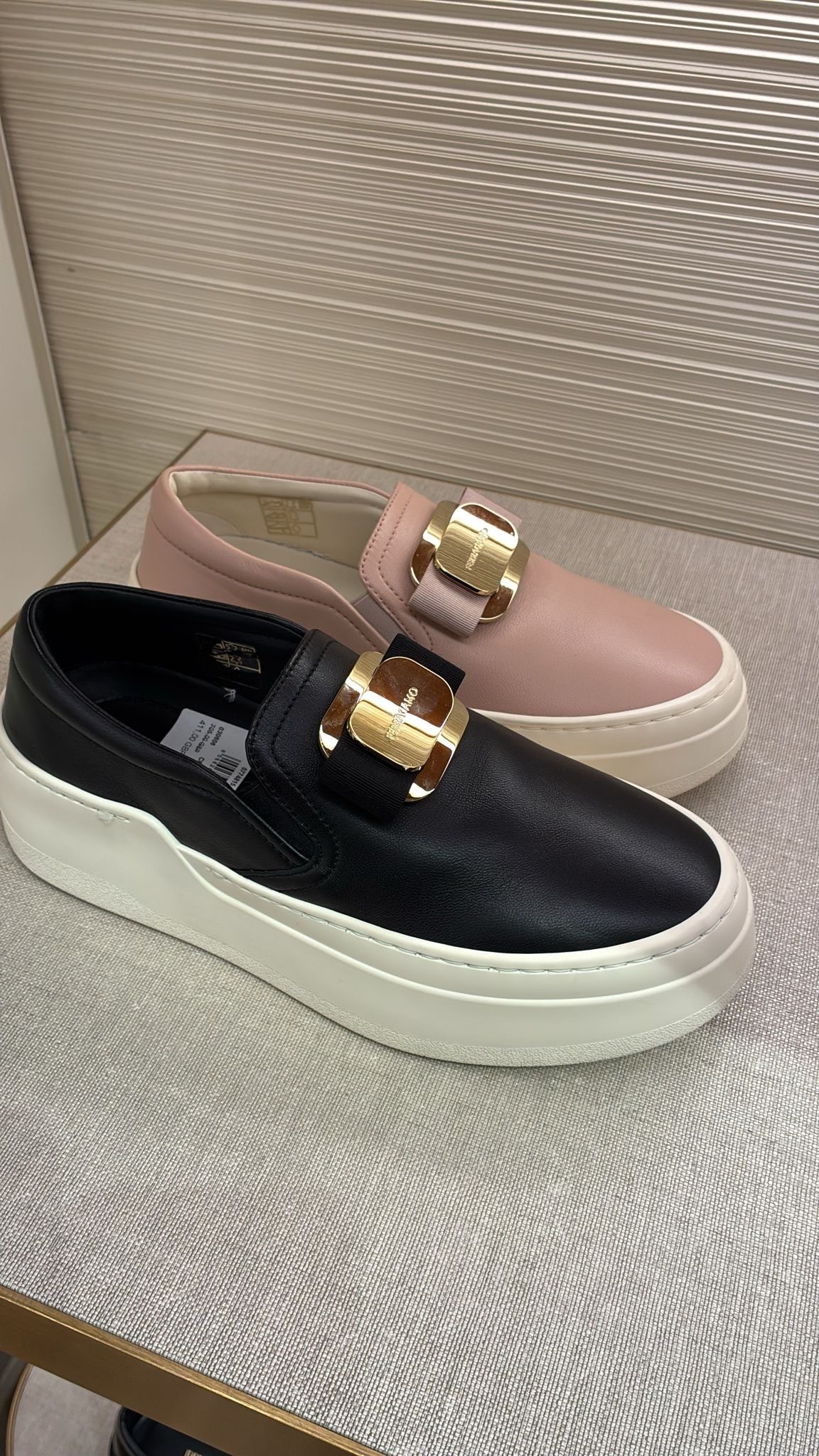 Salvatore Ferragamo cristal leather sneakers loafers