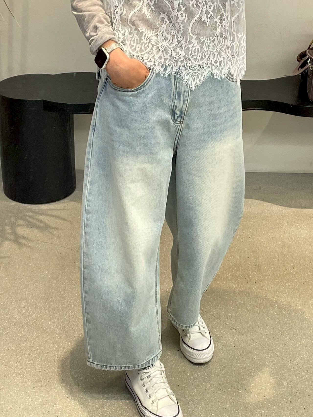 AB6047 淺藍色寬鬆蘿蔔牛仔褲
