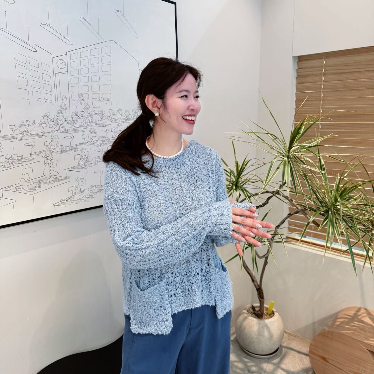 AB6025 顆粒感口袋針織衫