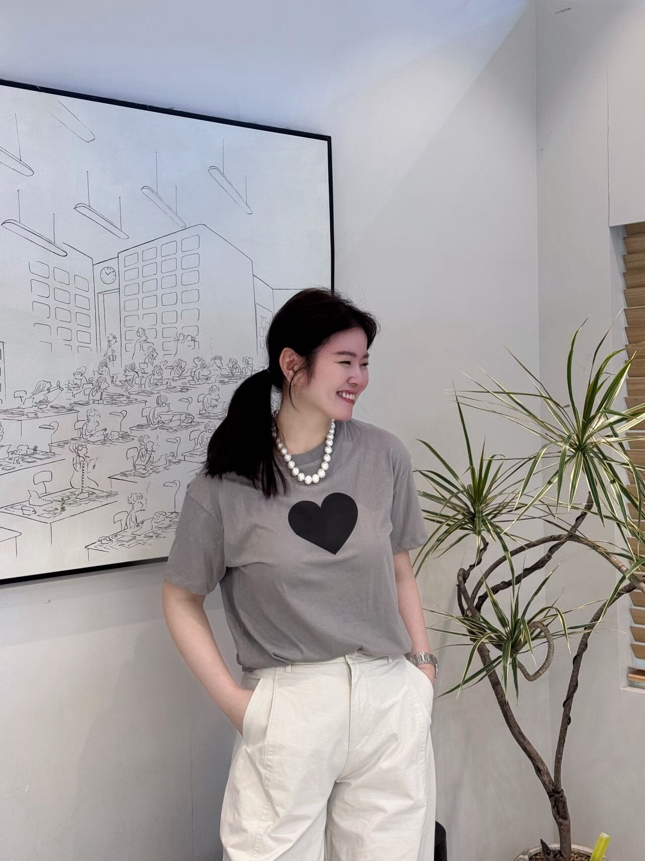 AB6012 韓系愛心圖案純棉上衣