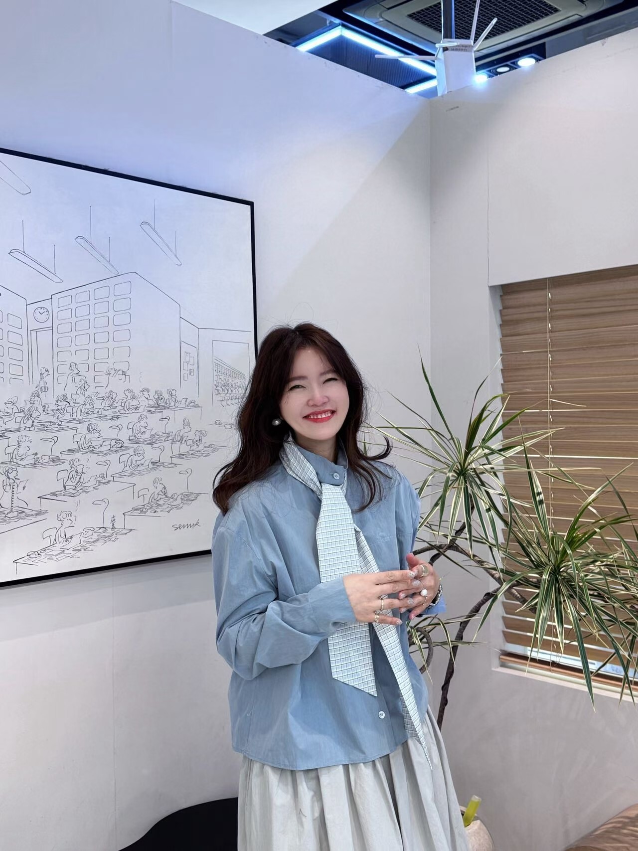 AB6017 格子領巾造型襯衫