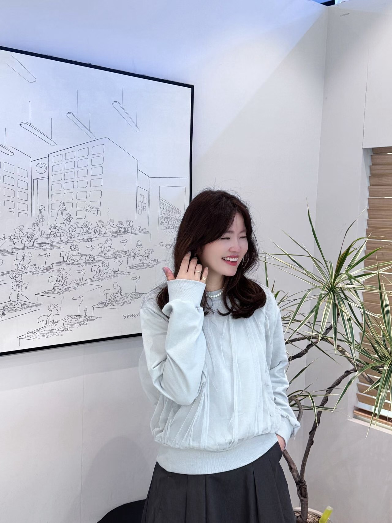 AB6020 網紗褶皺設計長袖上衣