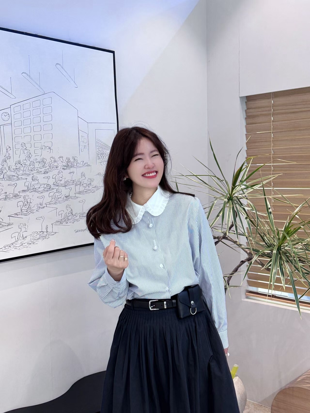 AB6018 珍珠扣娃娃領條紋襯衫