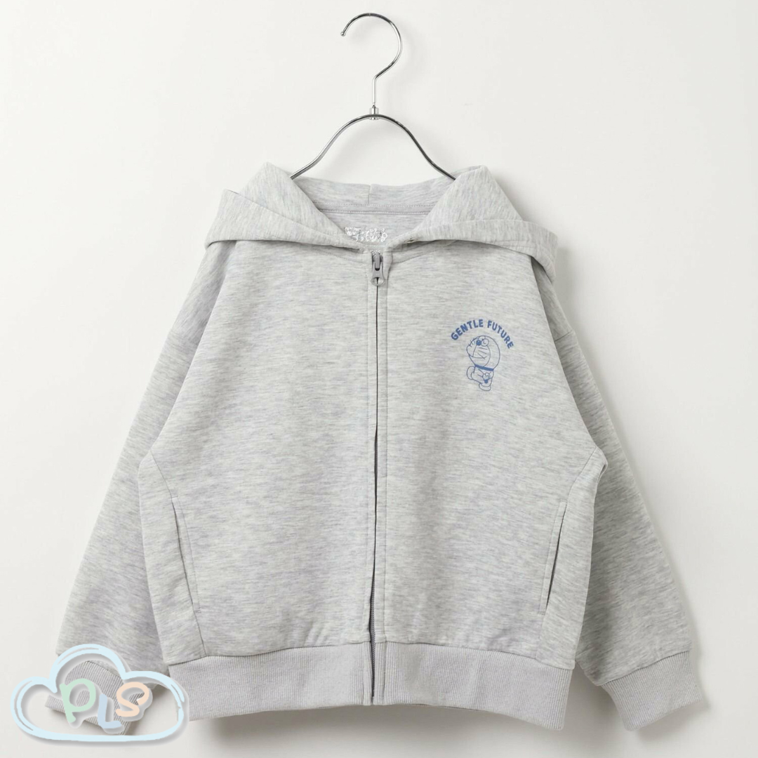 現貨 兒童款衛衣拉鍊連帽衫  GENTLE FUTURE（秘密道具） 多啦A夢 Global Work 淺麻灰色 #22980-1