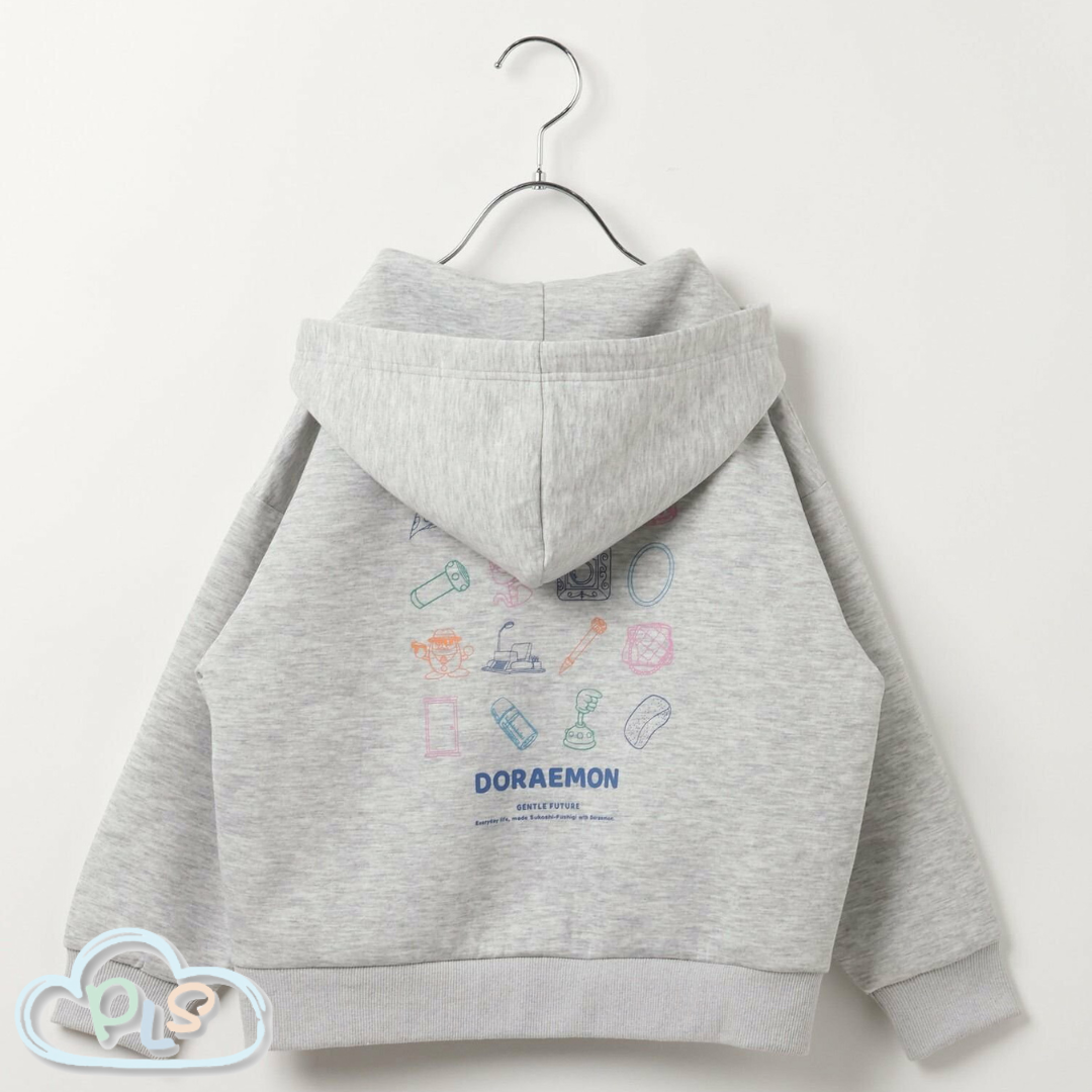 現貨 兒童款衛衣拉鍊連帽衫  GENTLE FUTURE（秘密道具） 多啦A夢 Global Work 淺麻灰色 #22980-1