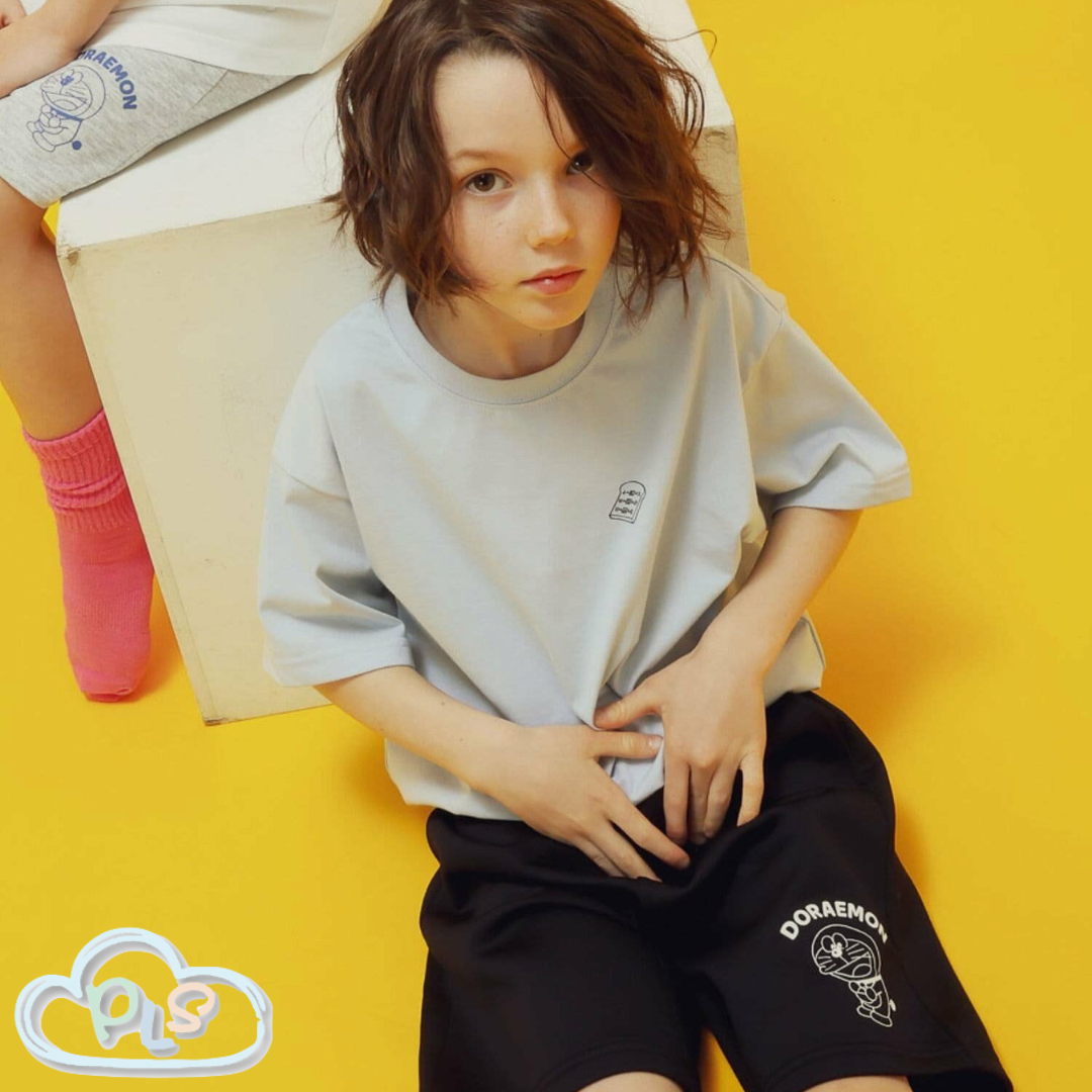 現貨 兒童款短袖圓領T-Shirt  GENTLE FUTURE（記憶麵包） 多啦A夢 Global Work 天藍色 #22983-1