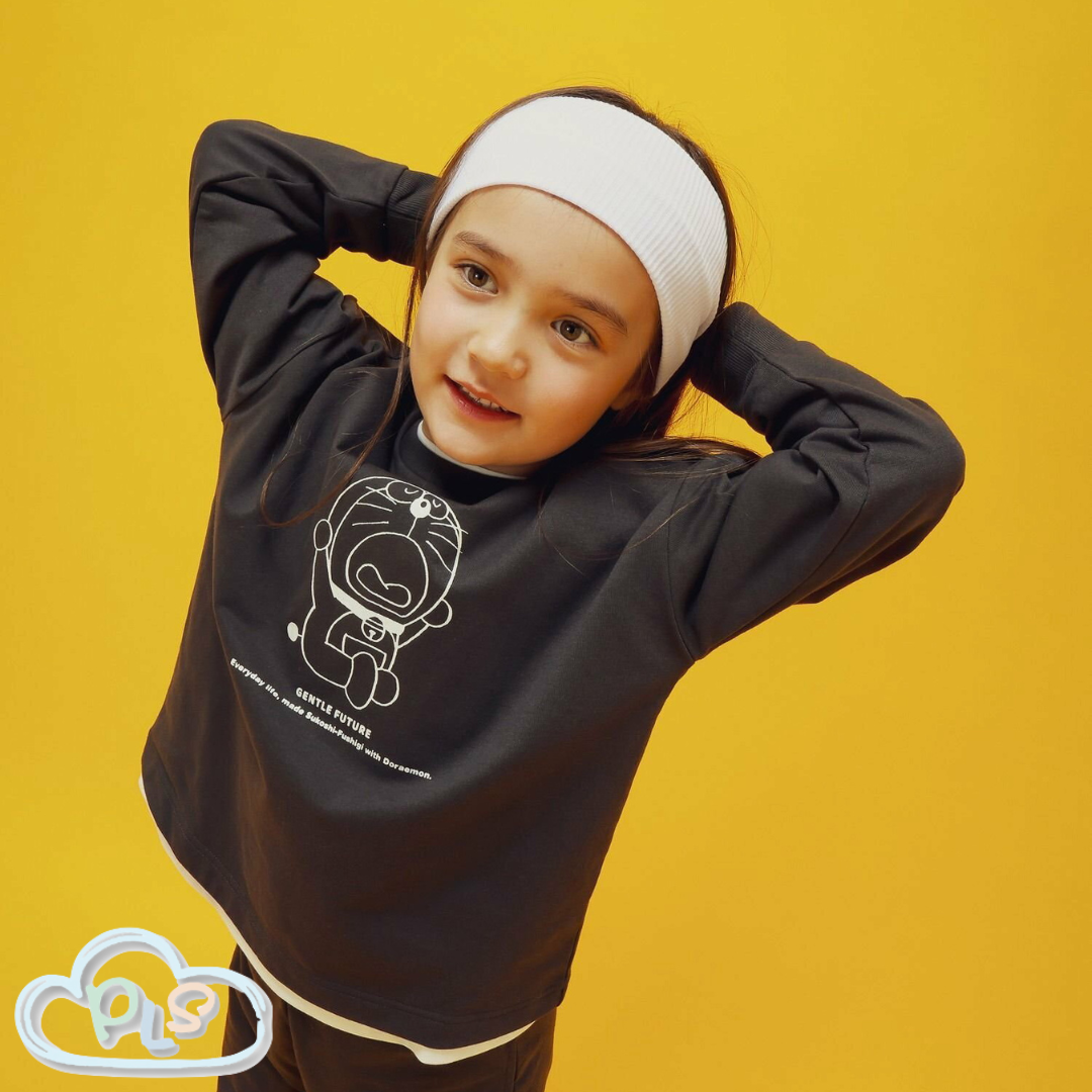 現貨 兒童款2pc Set 休閒套裝  GENTLE FUTURE 多啦A夢 Global Work 炭黑色 #22984-1