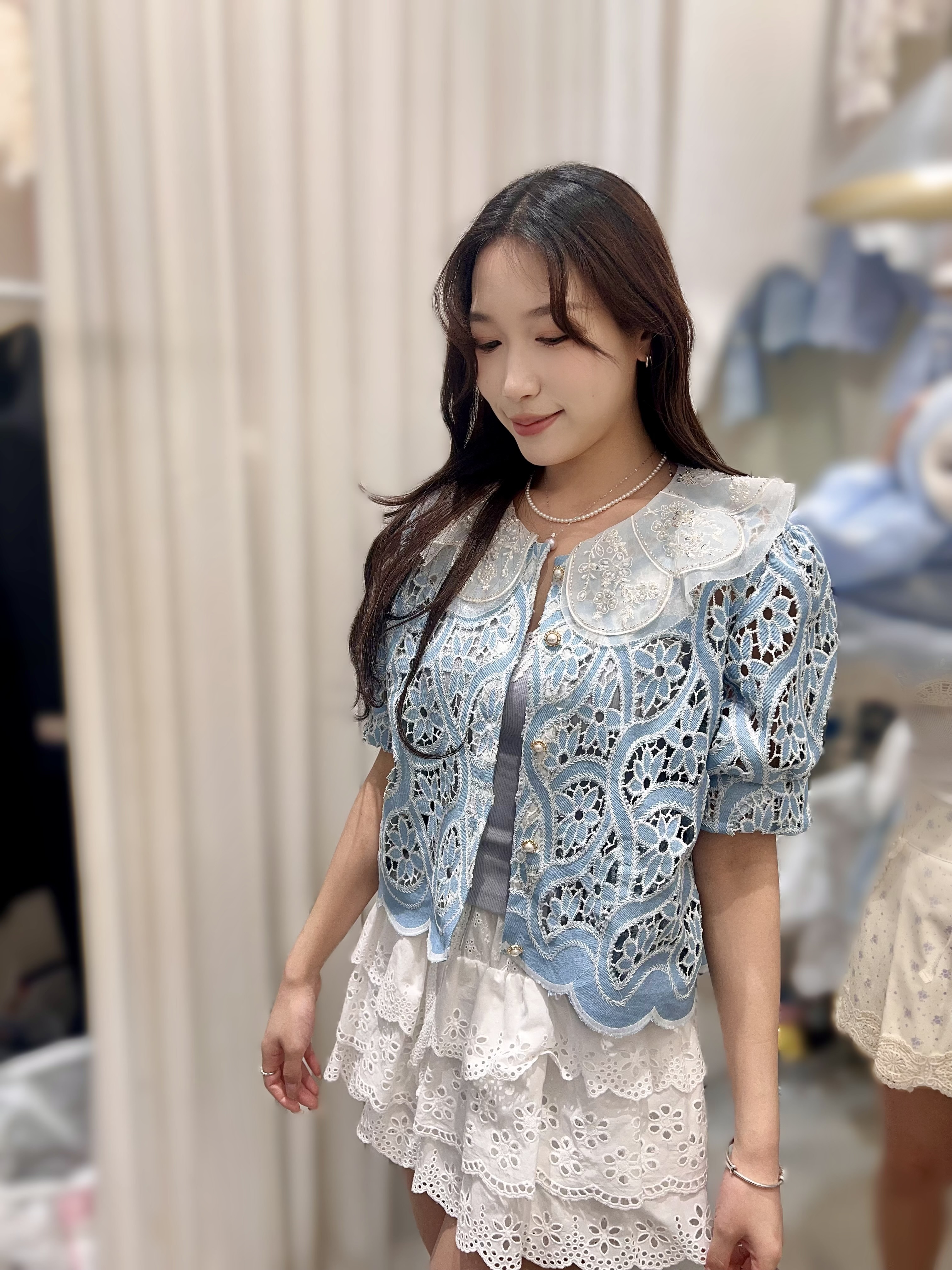 Y121  閃石牛仔lace  胸42 長20.5 $499[一口價]