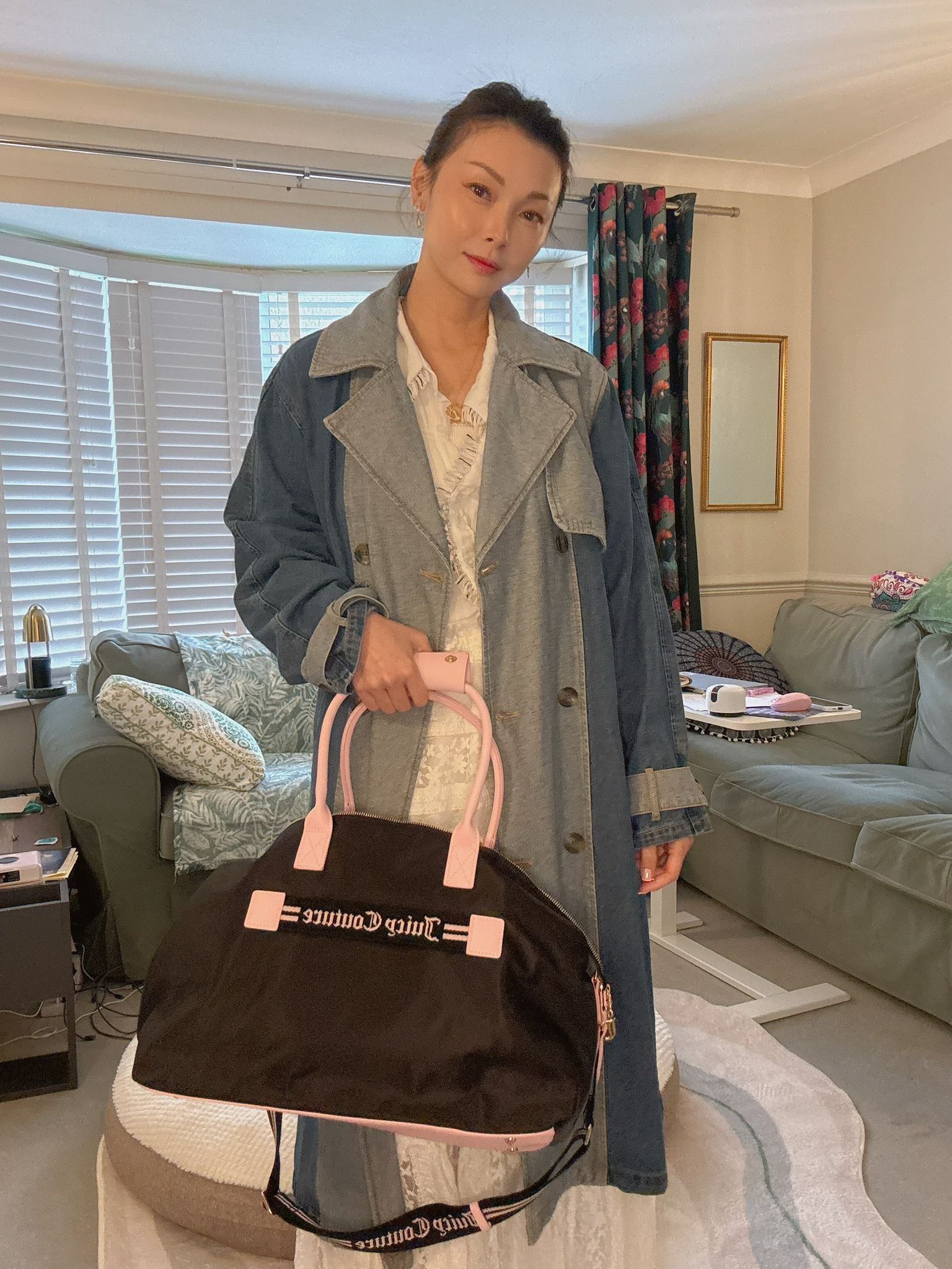 英國代購 (獨立訂單)-JUICY COUTURE Black & Pink Heart Weekender Bag