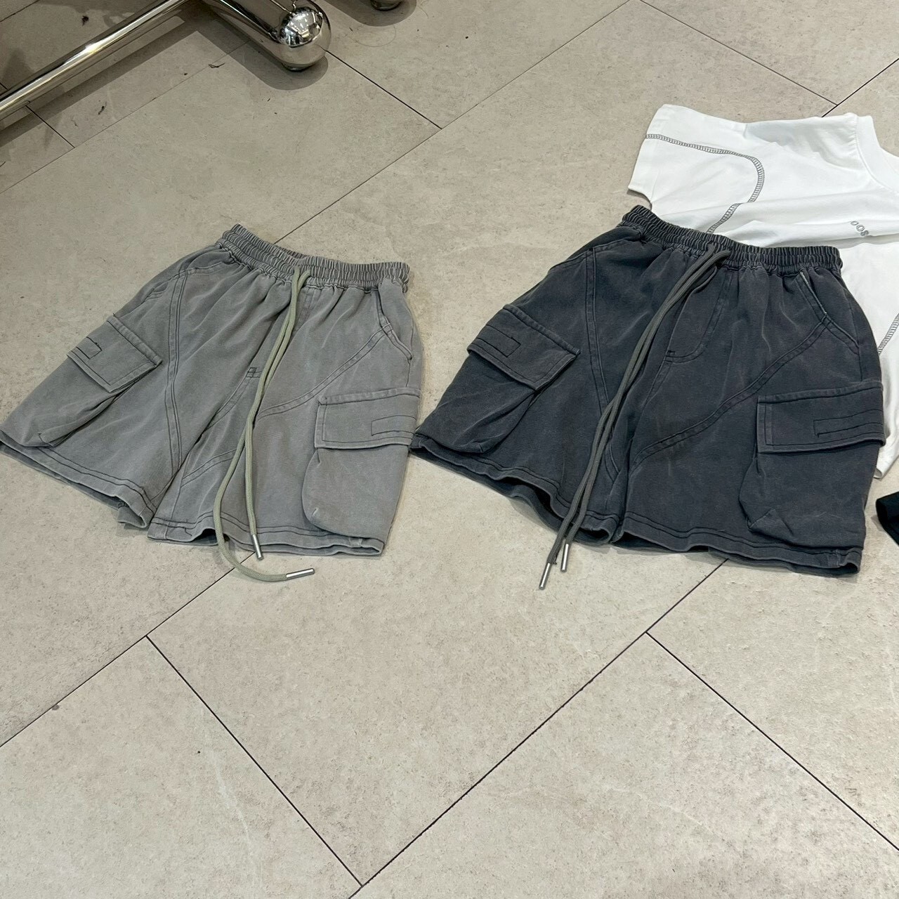 水洗工裝抽繩短褲