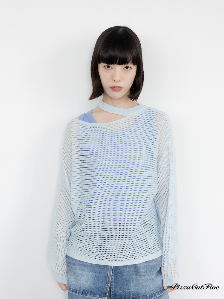 微露肩簍空長袖上衣 PizzaCutFive PCF261403014