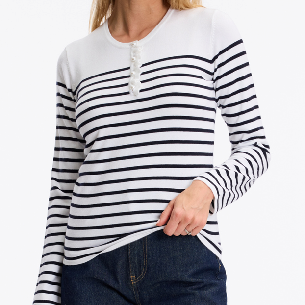 1LU0330-041 [LEO & UGO] Sweater White Navy #AE105-WHIT/NAVY (EU)