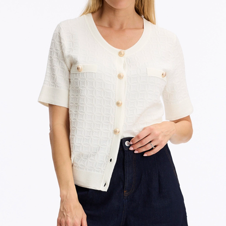 1LU0330-003 [LEO & UGO] Short-sleeve Openwork Knit Top White #AE110-WHI (EU)
