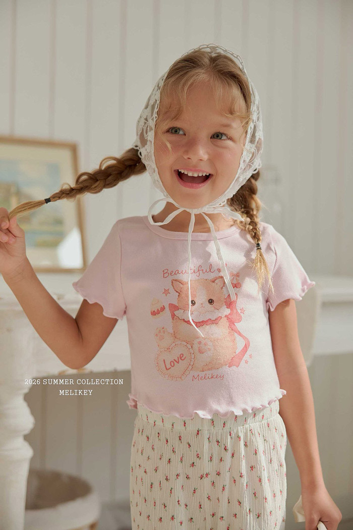 正韓夏MELIKEY 三色可愛果凍貓捲邊上衣